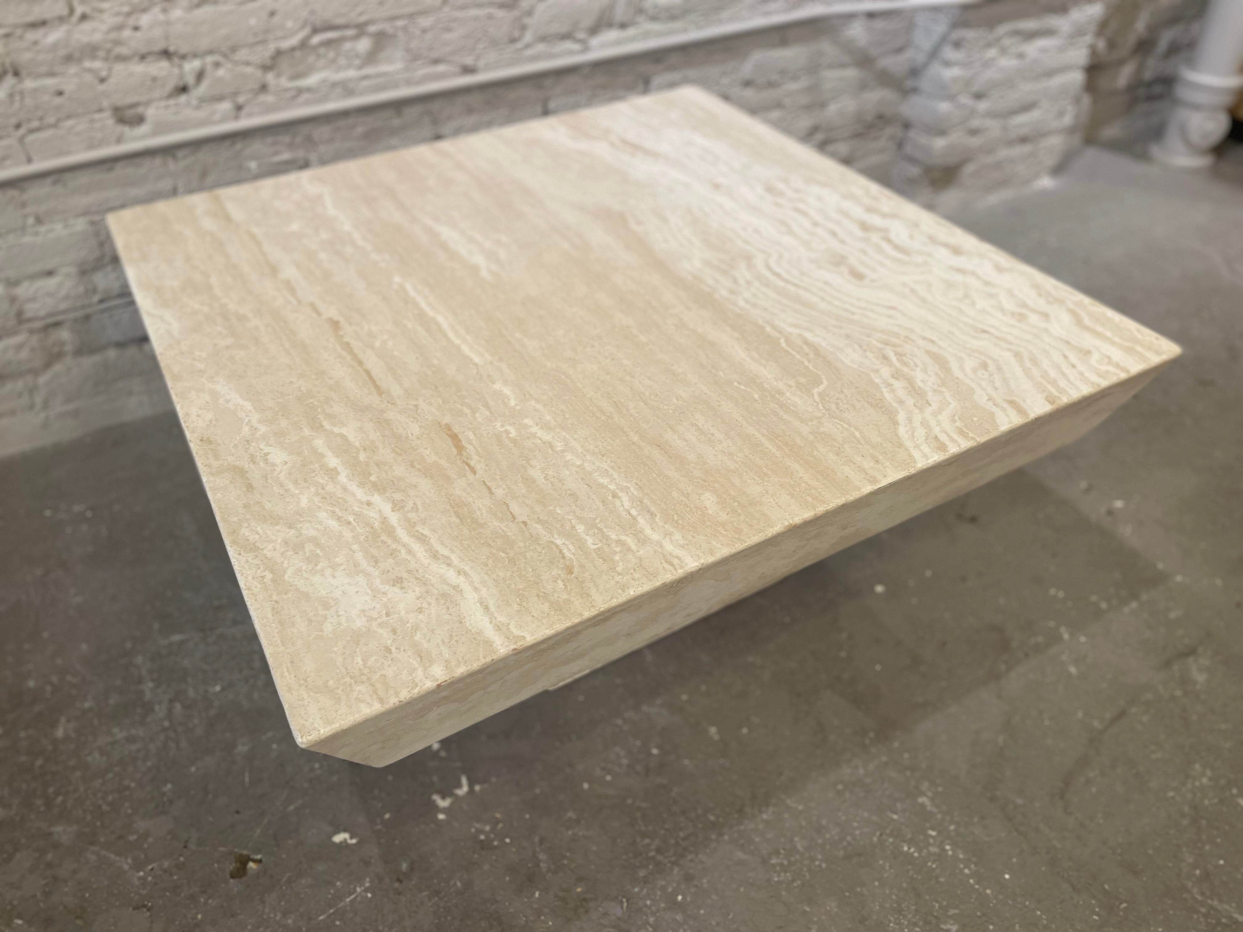 Vintage Travertine Coffee Table With Angled Edge 1980s
