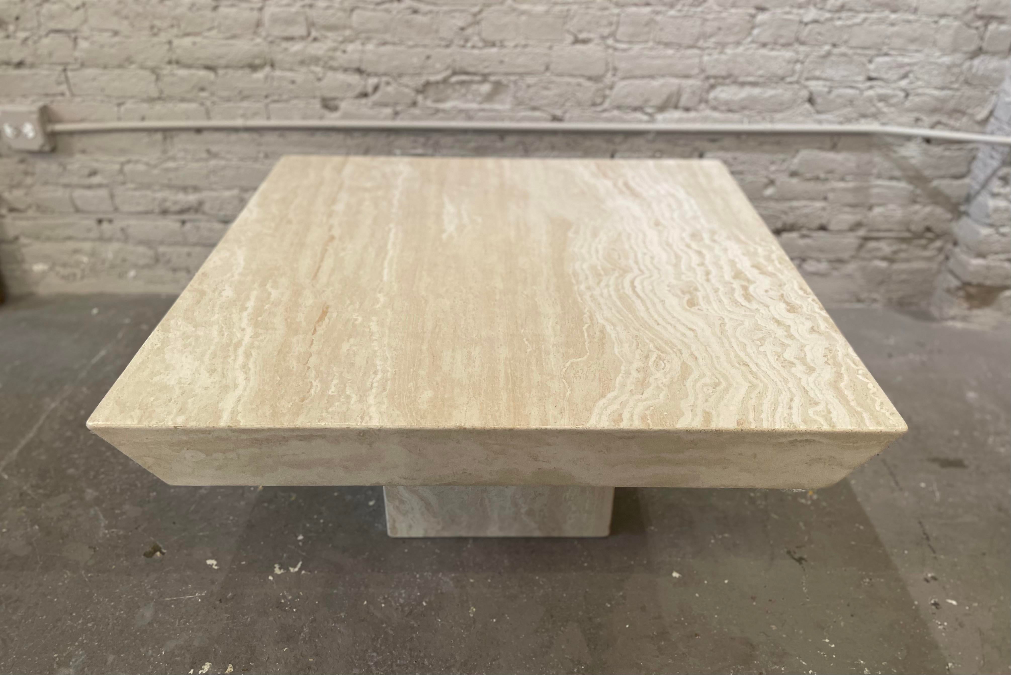 Vintage Travertine Coffee Table With Angled Edge 1980s