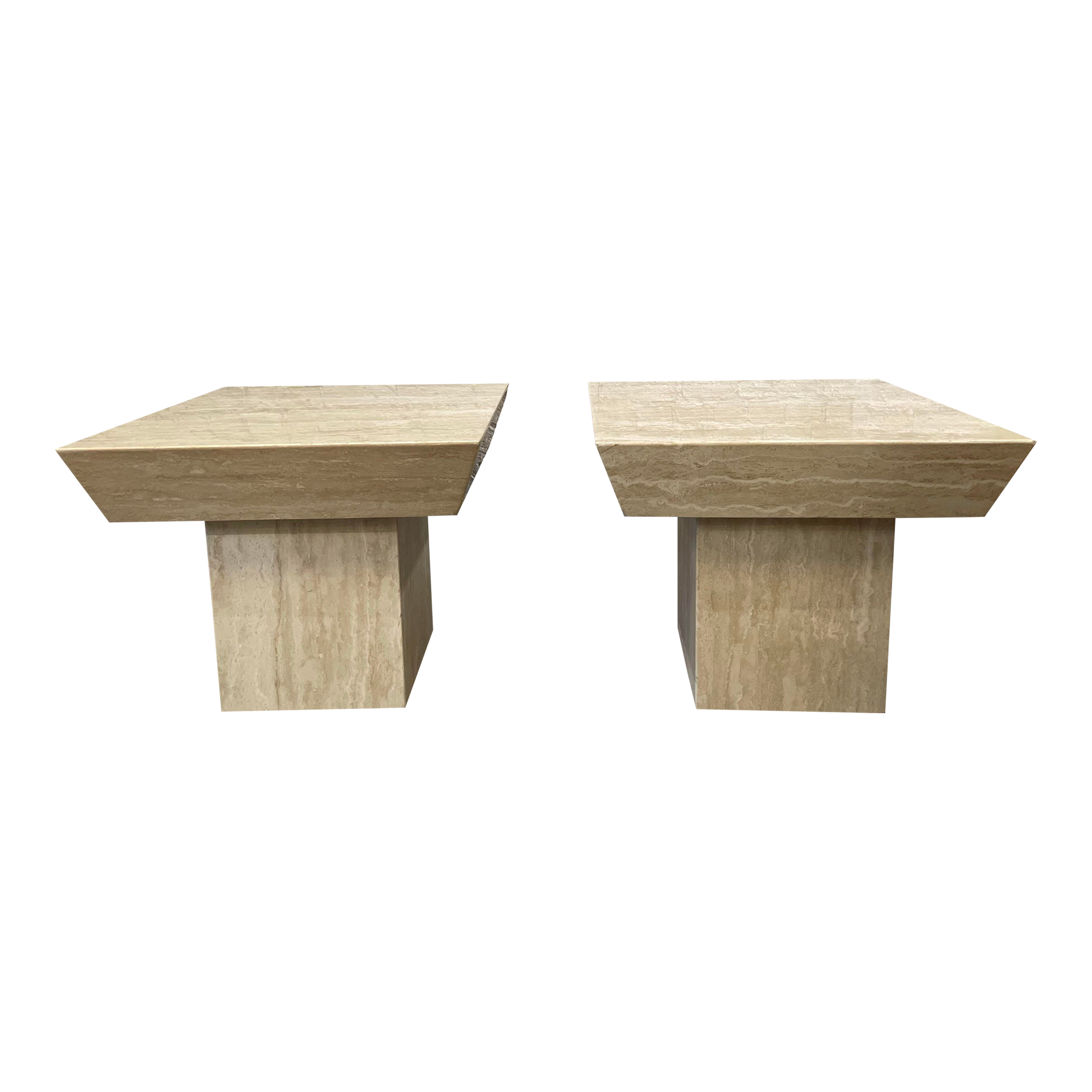 Vintage Travertine Side Tables With Angled Edge 1980s - a Pair