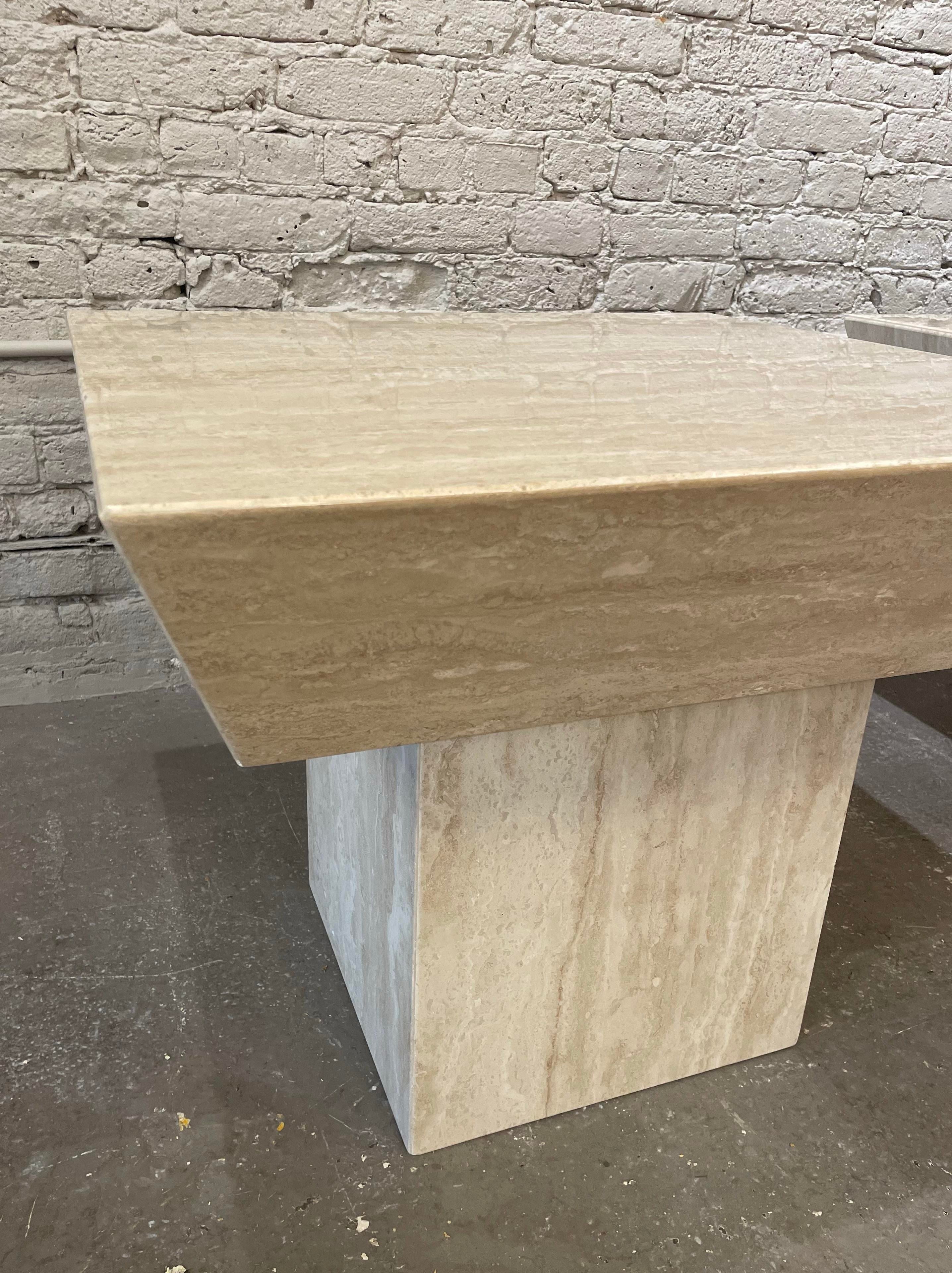 Vintage Travertine Side Tables With Angled Edge 1980s - a Pair
