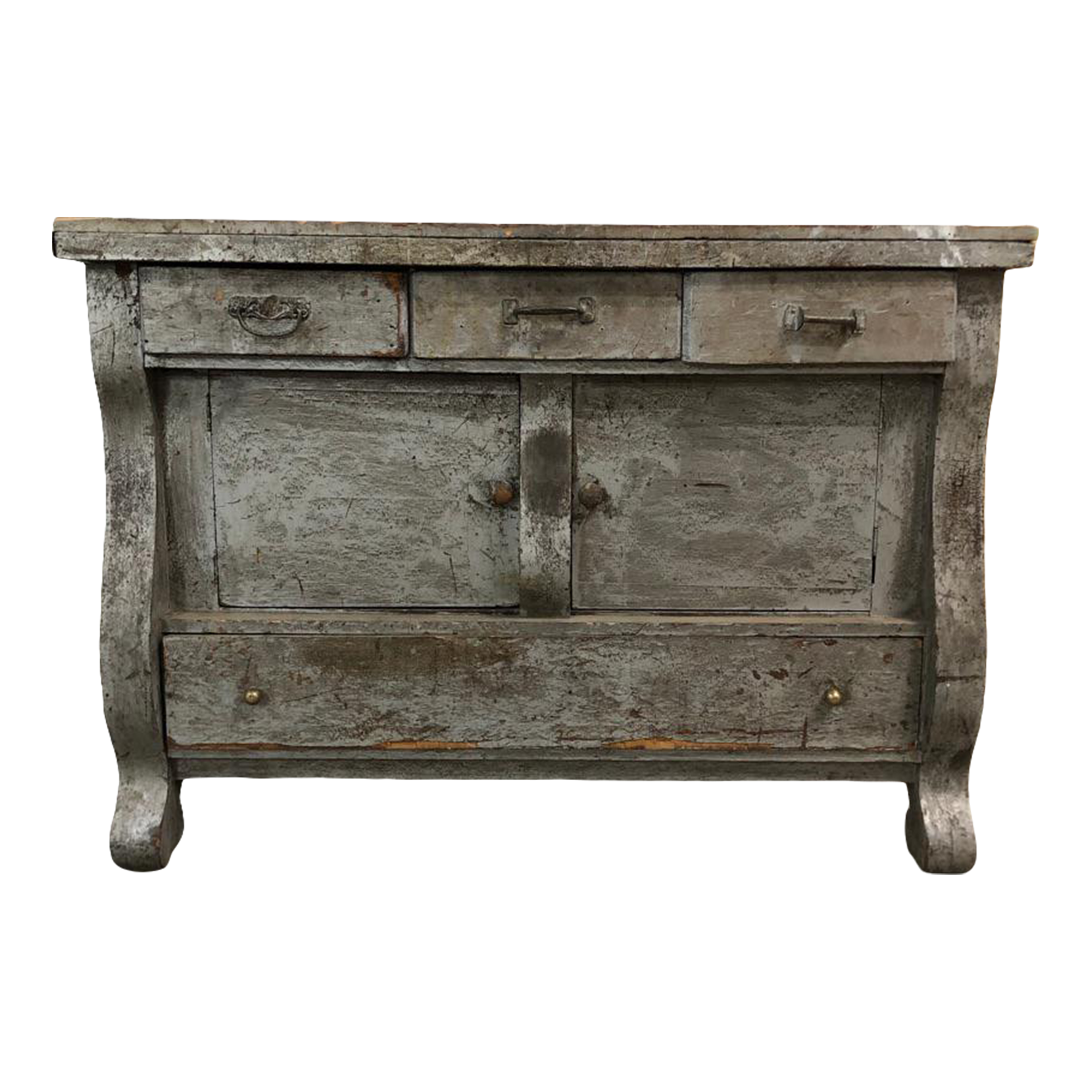 1940s Antique Vintage Gray Credenza Buffet Dresser Wabi Sabi