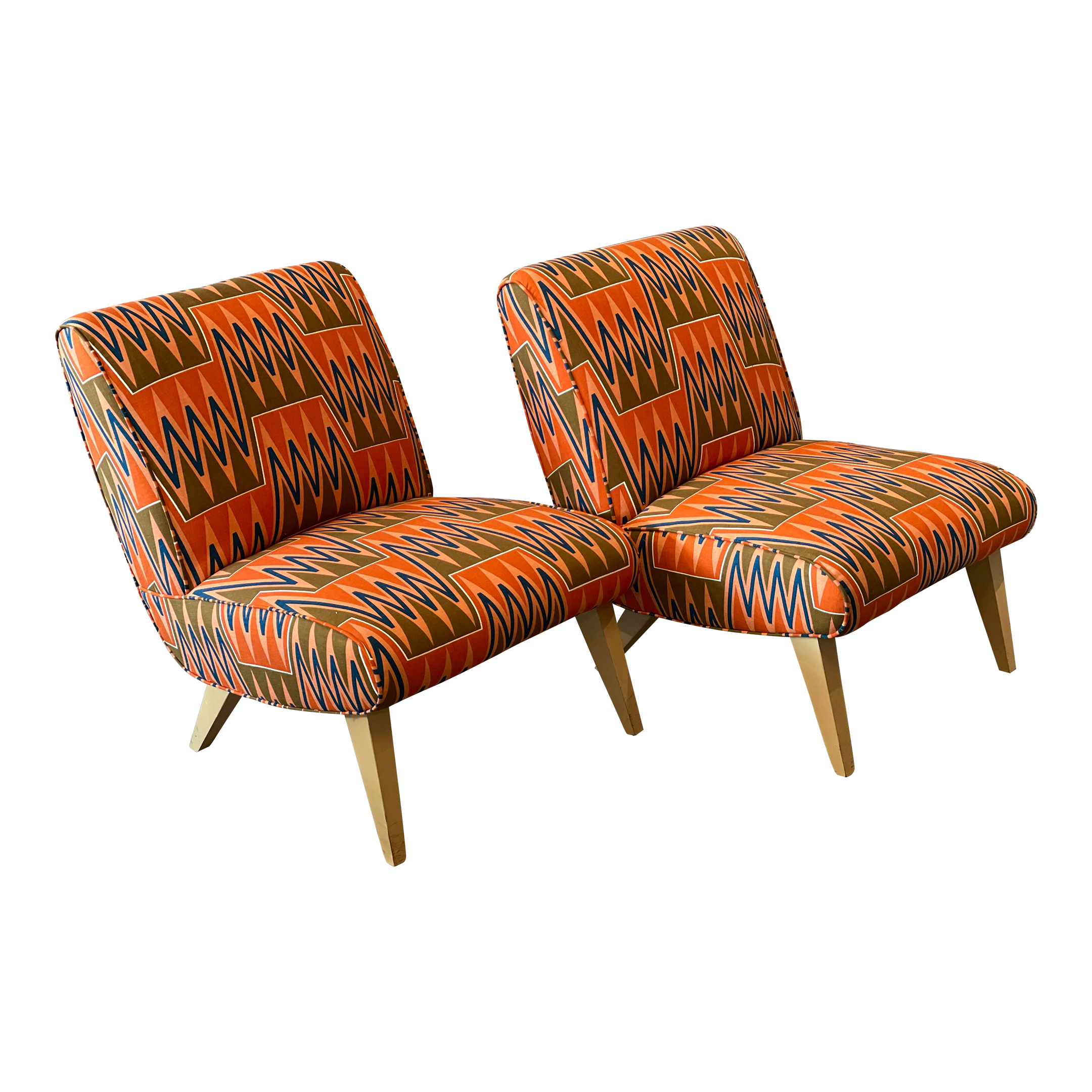 1950s Side Lounge Chairs With Angled Feet - a Pair