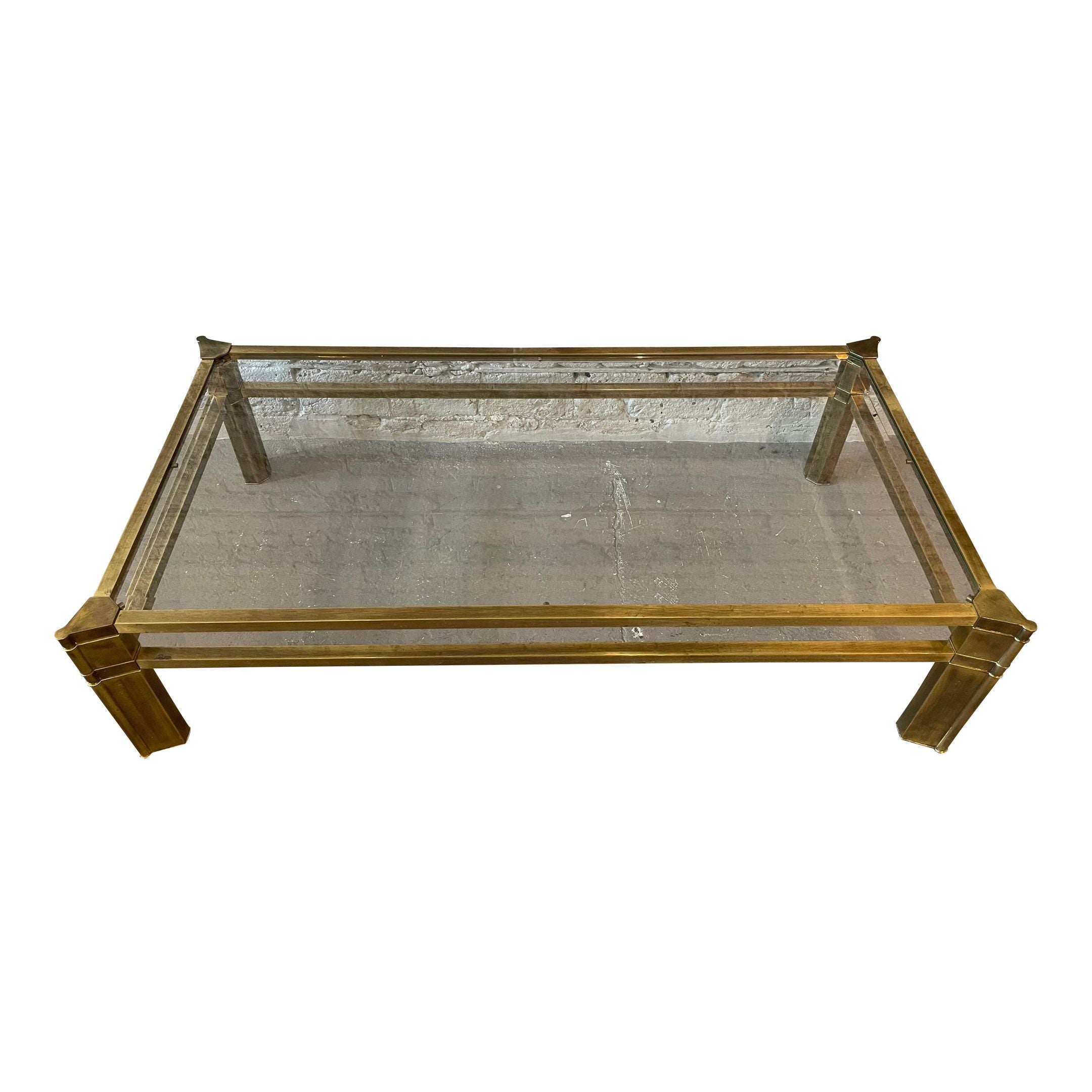 1970s Mastercraft Brass and Beveled Glass Coffee Table