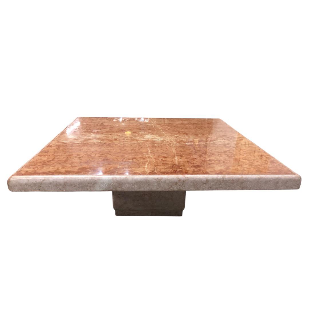 1970s Postmodern Rosso Asiago Marble Travertine Coffee Table Stone International Italy Signed