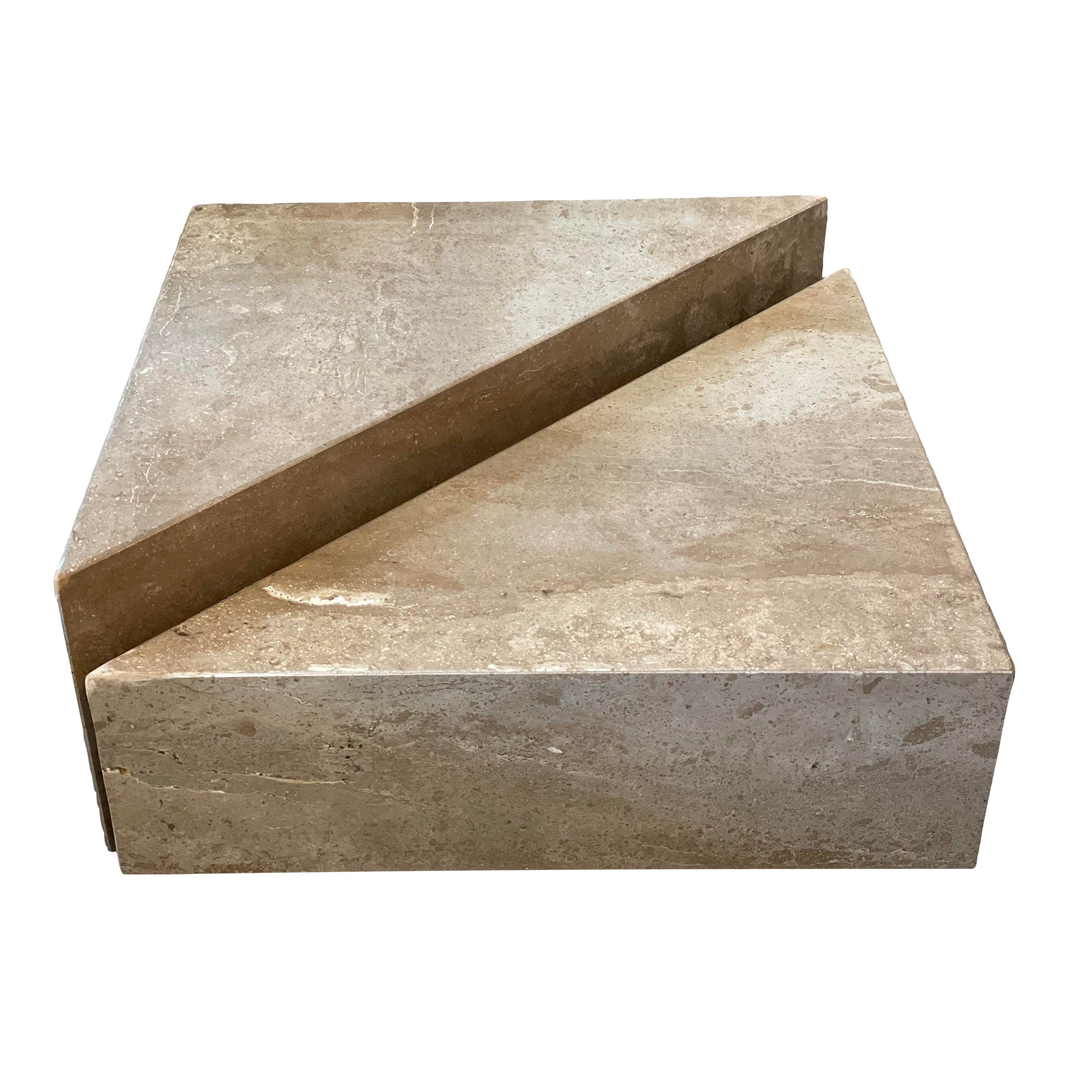 1970s Postmodern Taupe Travertine Coffee Table - a Pair