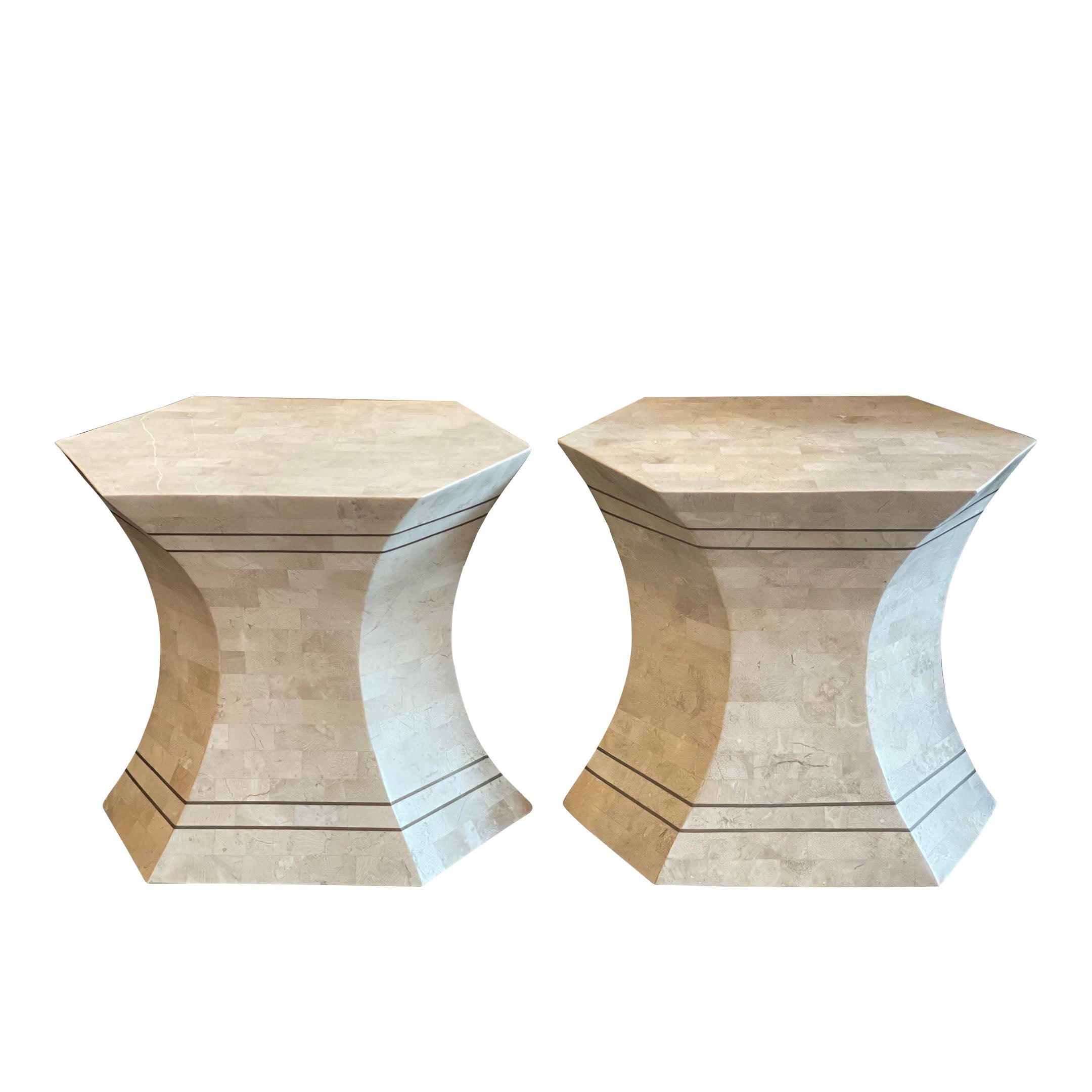 1980s Maitland Smith Tessellated Brass Side Tables - a Pair