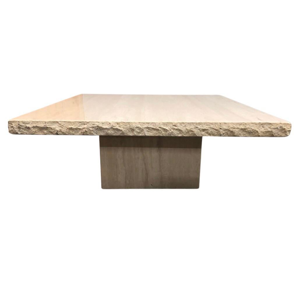 1980s Post Modern Travertine Live Edge Coffee Table