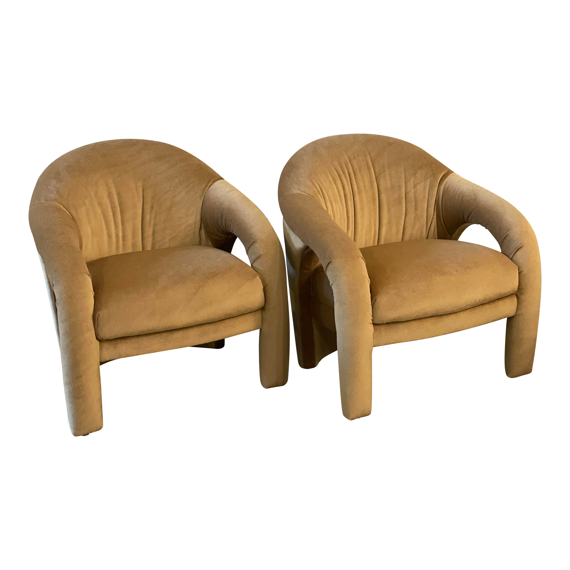 1980s Postmodern Arc Sculptural Chairs in Camel Mohair - a Pair
