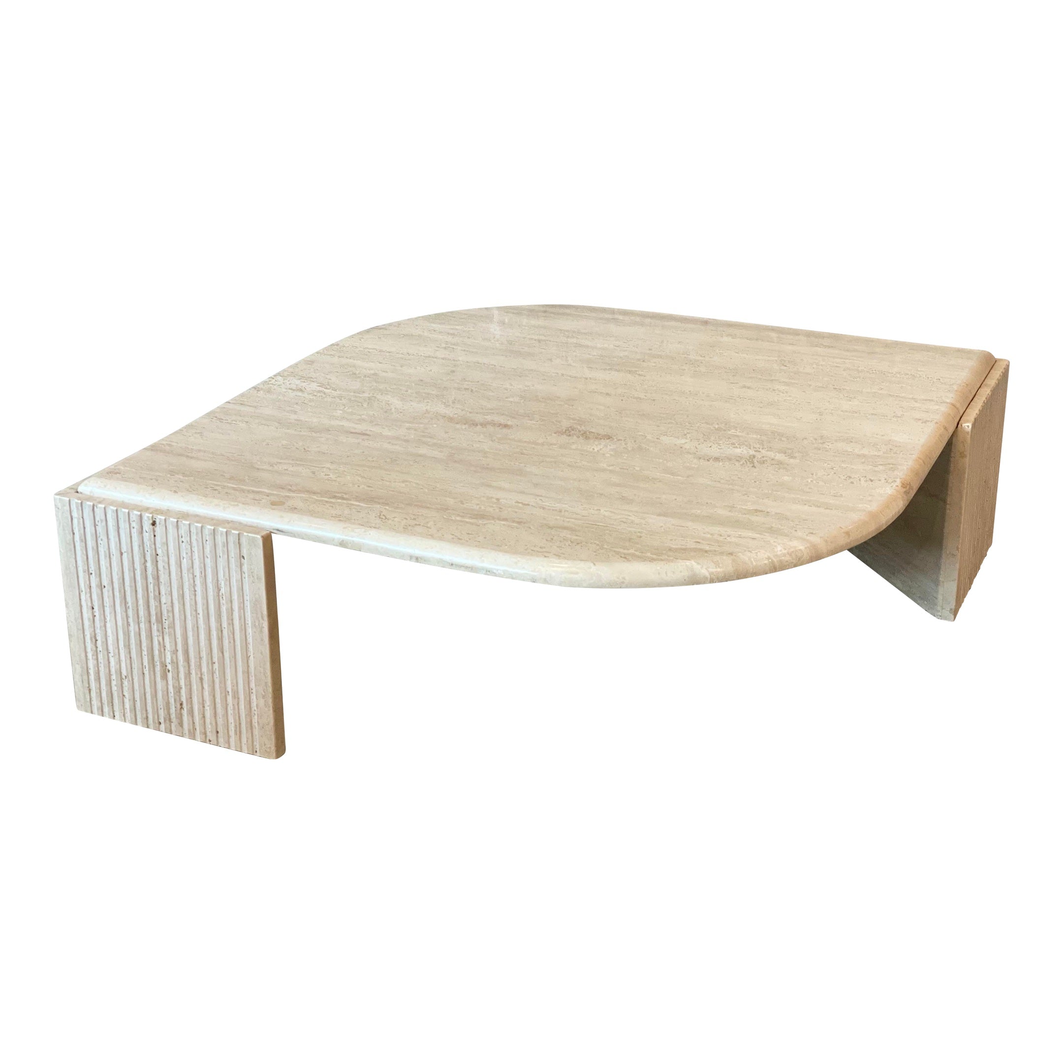 1980s Postmodern Travertine Eye Tear Shape Coffee Table