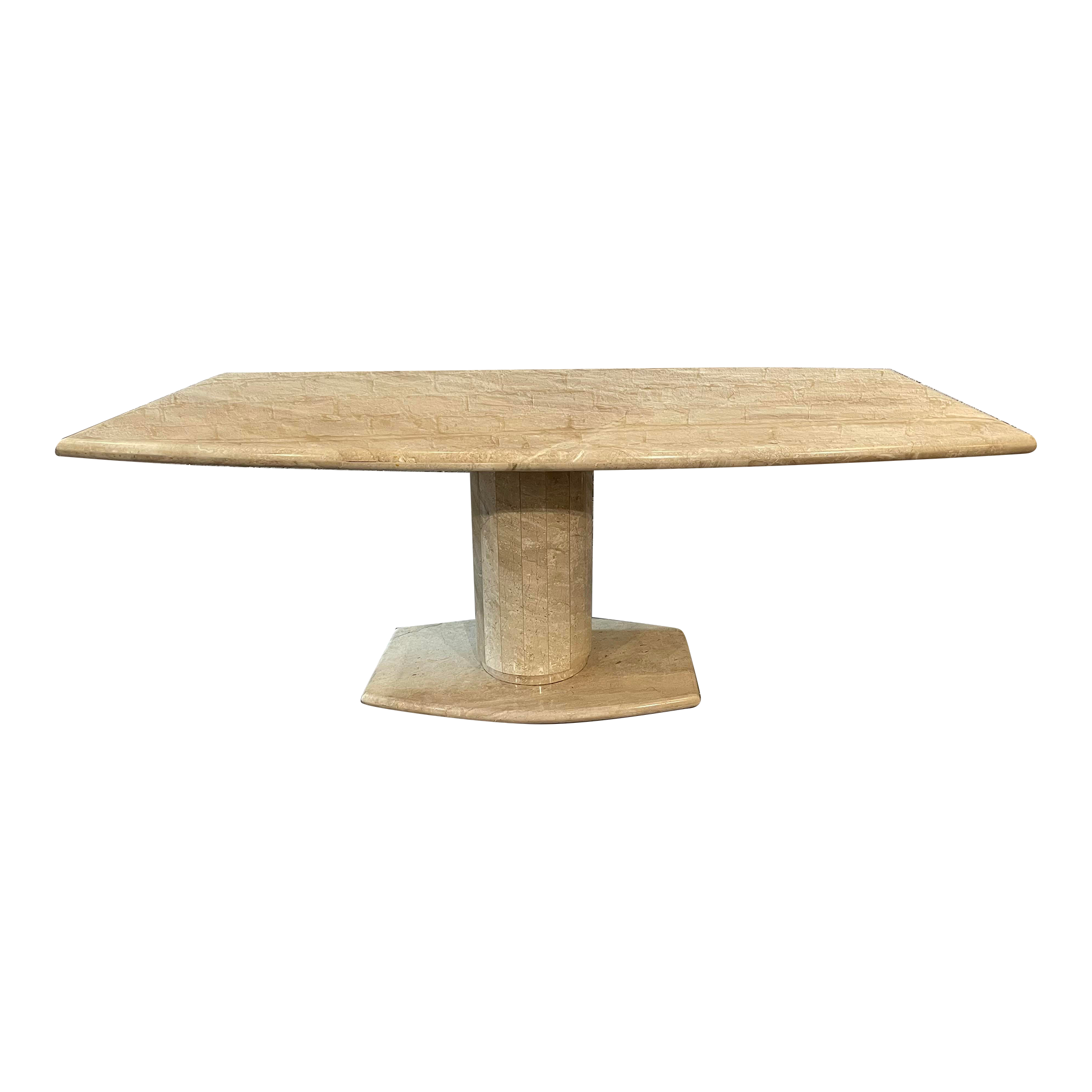 1980s Postmodern Travertine Pedestal Base Dining Table
