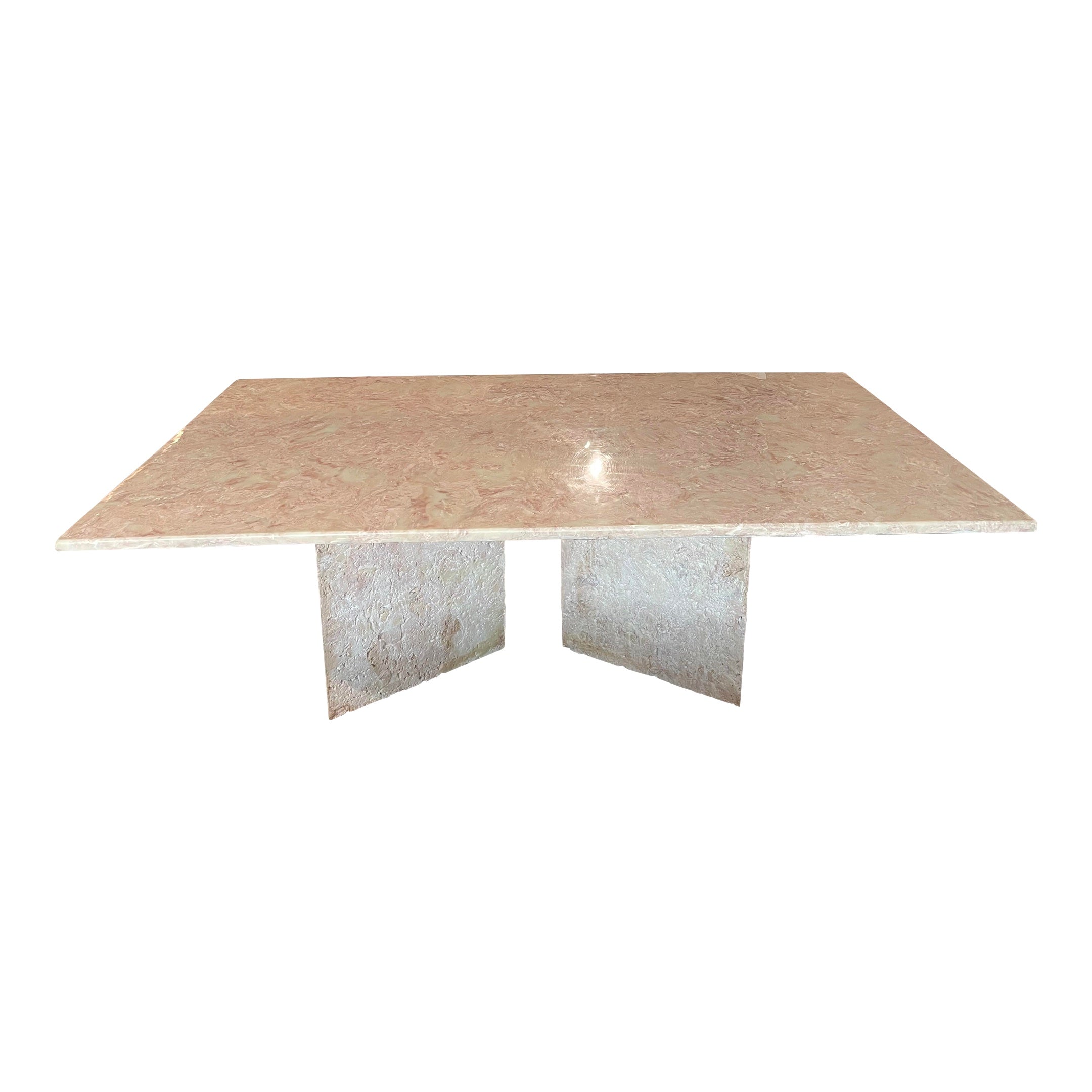 1980s Postmodern Vintage Blush Pink Marble Dining Table