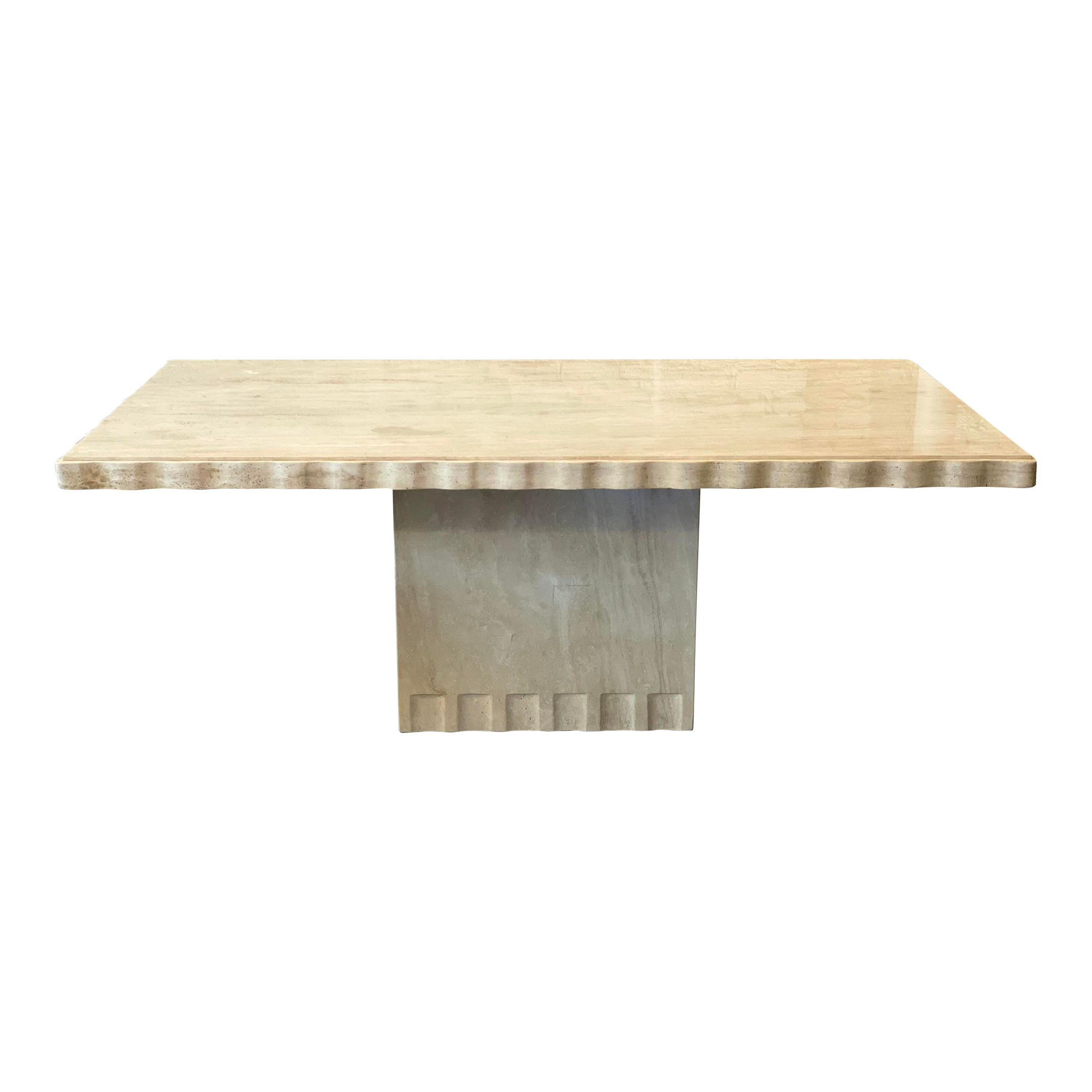 1980s Scalloped Edge Travertine Postmodern Vintage Dining Table