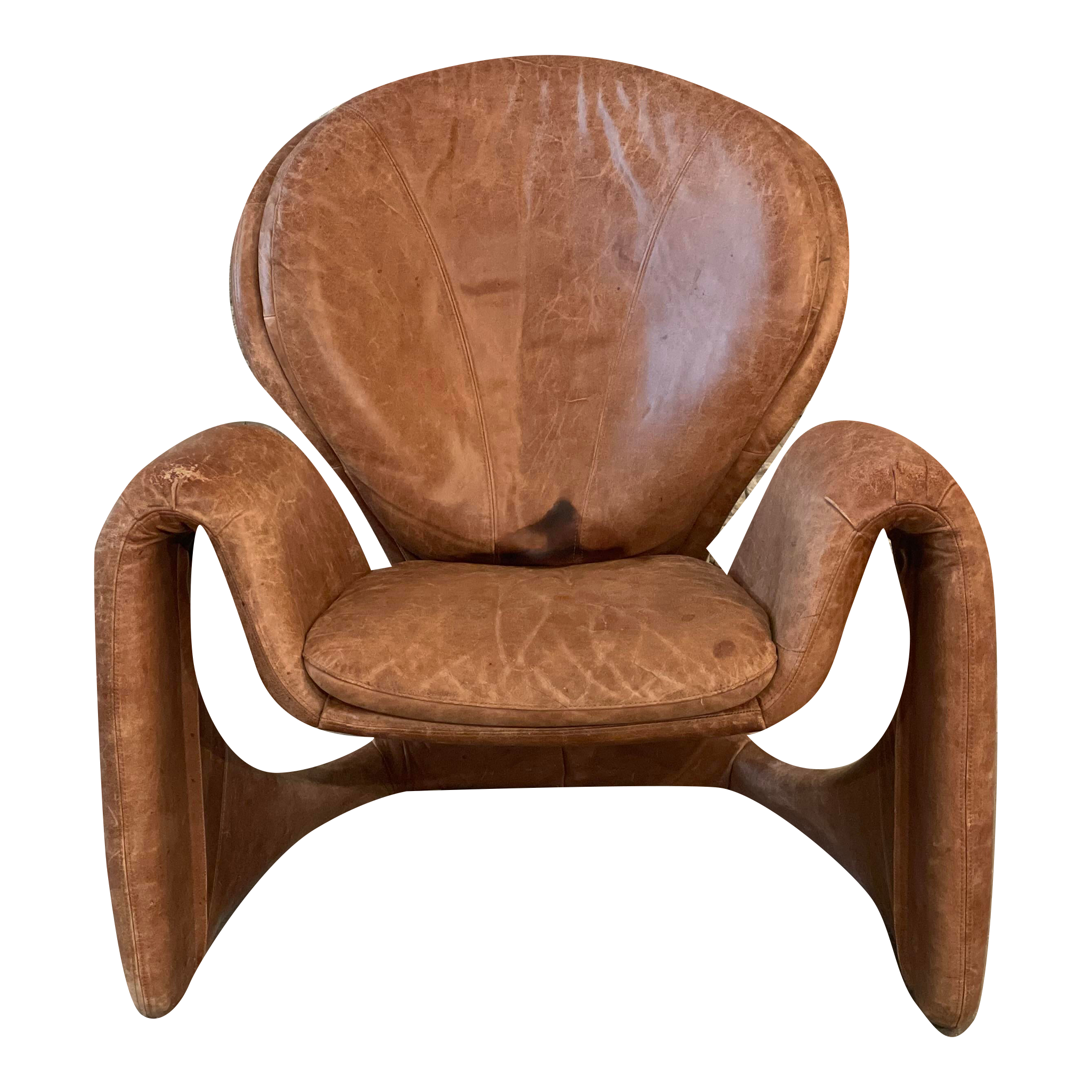 1980s Sculptural Postmodern Distressed Leather Chair