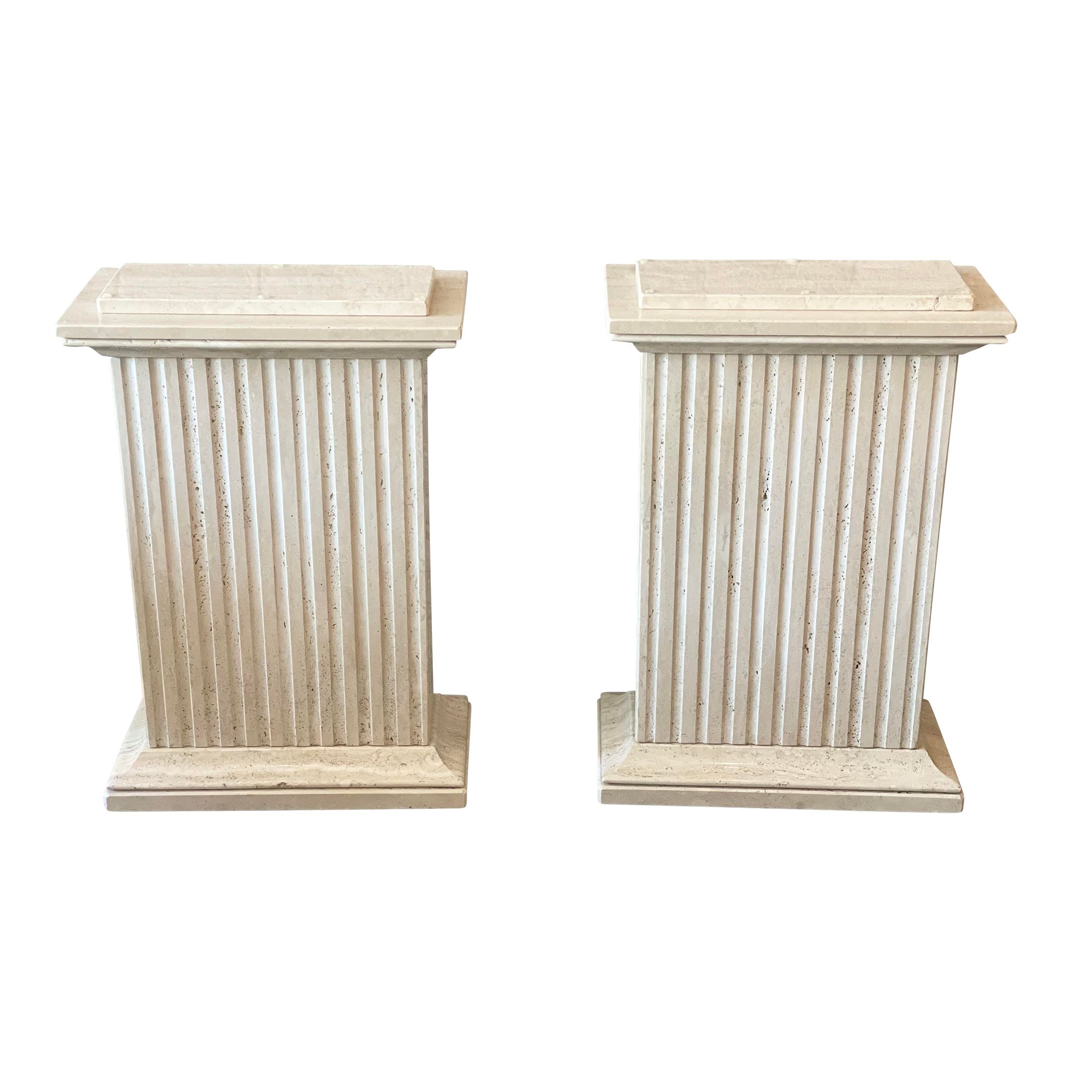 1980s Travertine Channeled Pedestals - a Pair