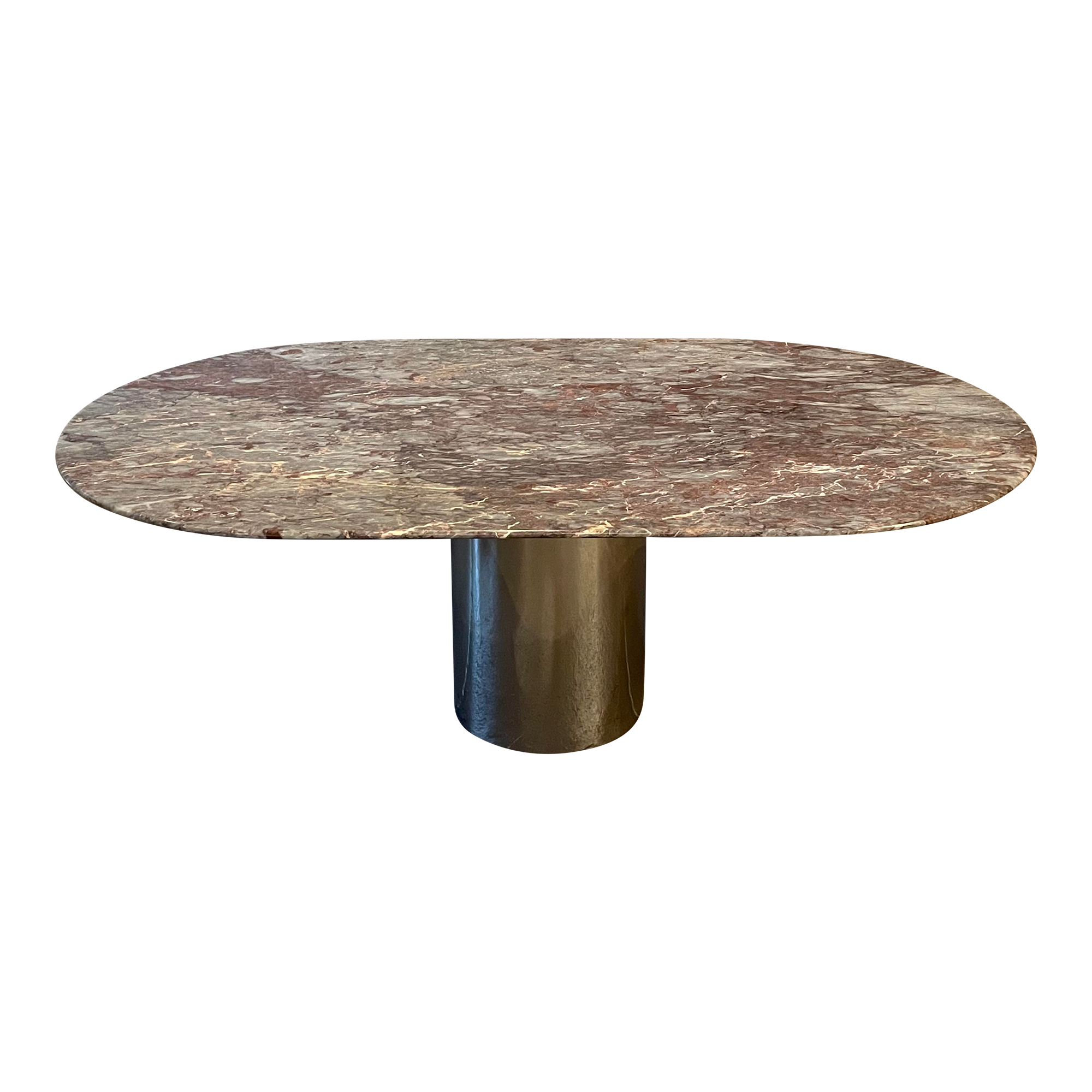 1980s Vintage Custom Oval Marble Dining Table With Chrome Base