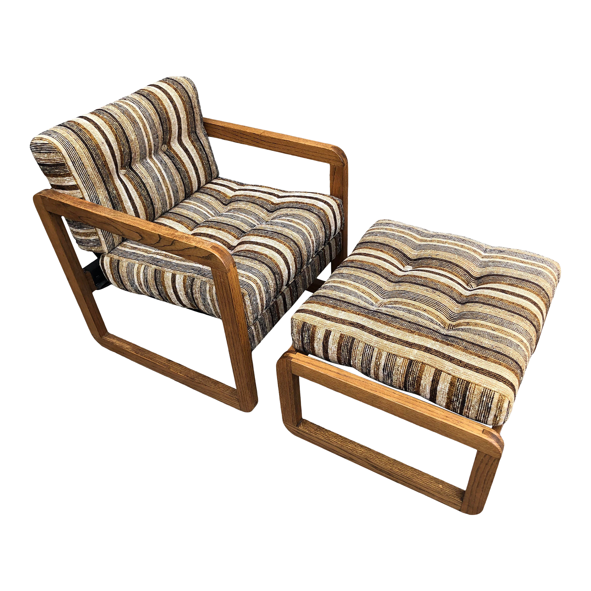 1970s Oak Sling Chair and Ottoman - A Pair