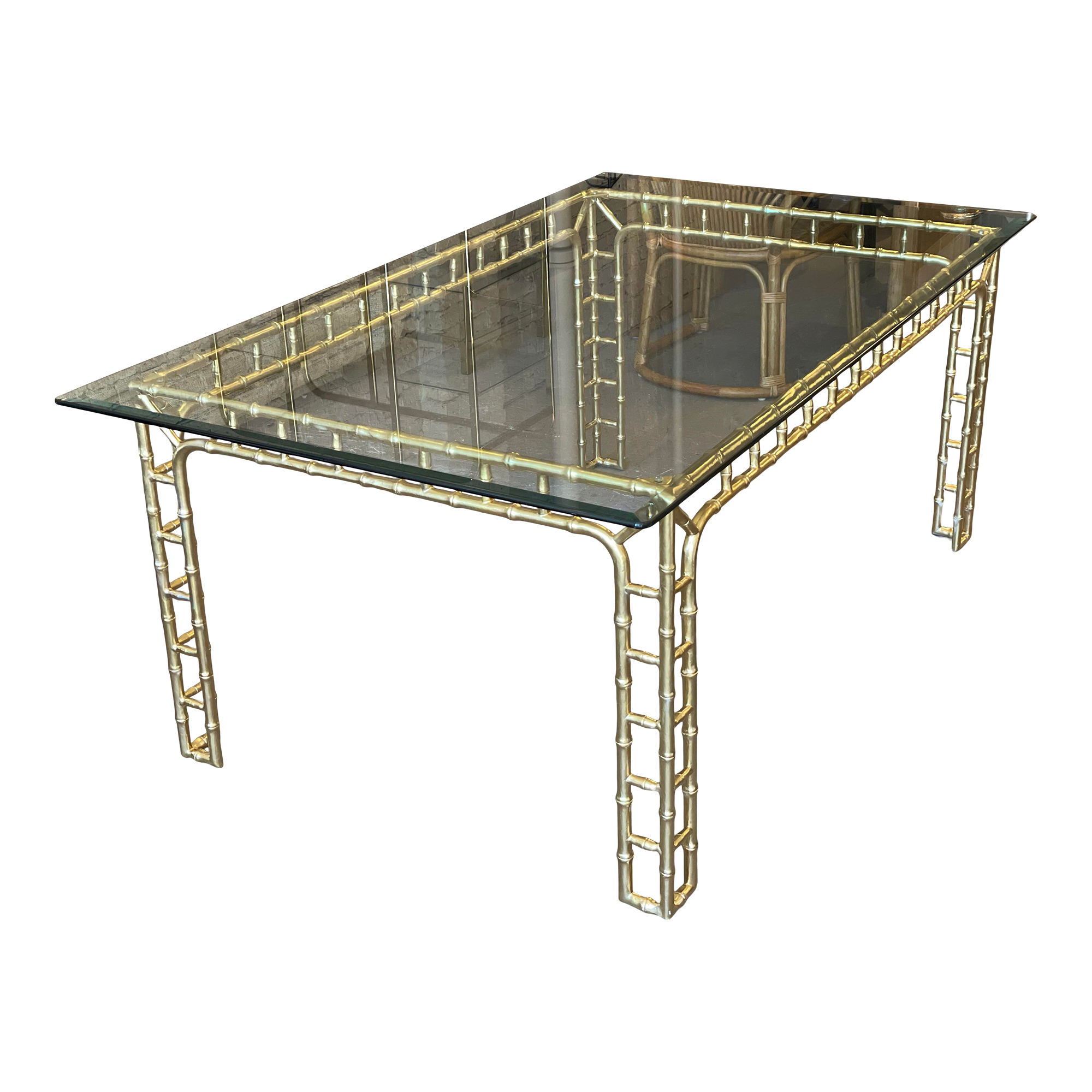 Vintage Hollywood Regency Gold Metal Faux Bamboo Dining Table