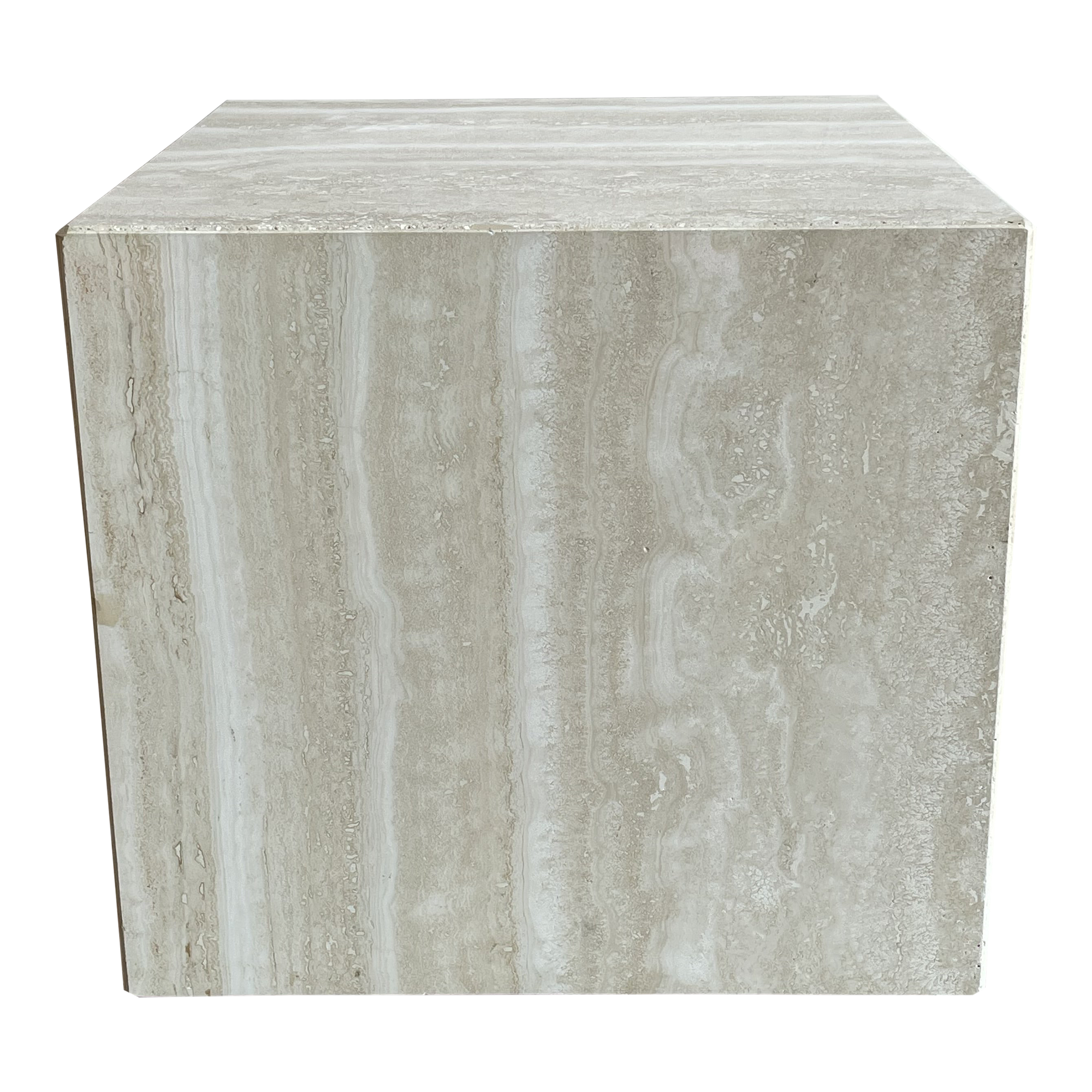 Postmodern Travertine Cube Side Table
