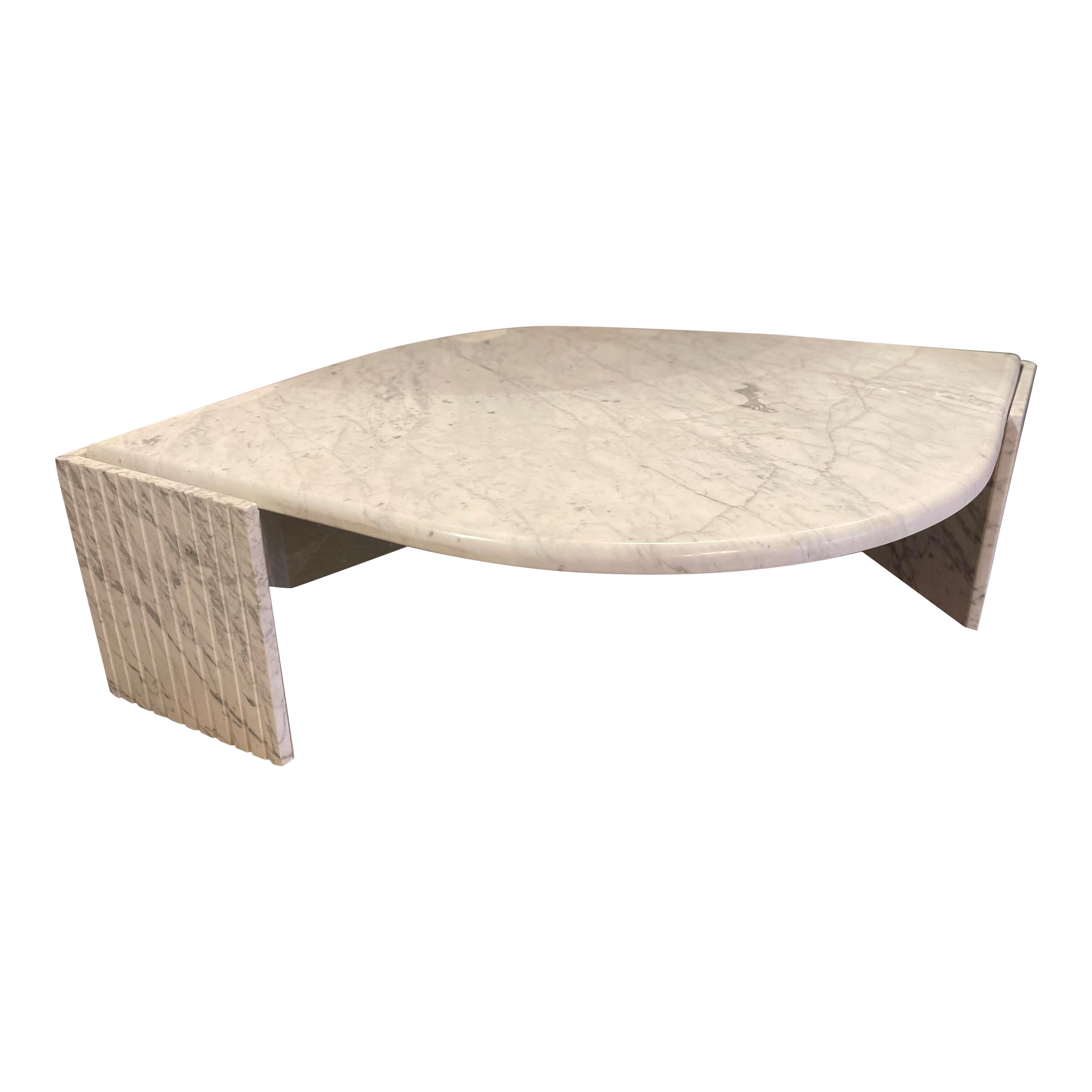 1980s Italian Carrara Marble Eye Shaped Coffee Table