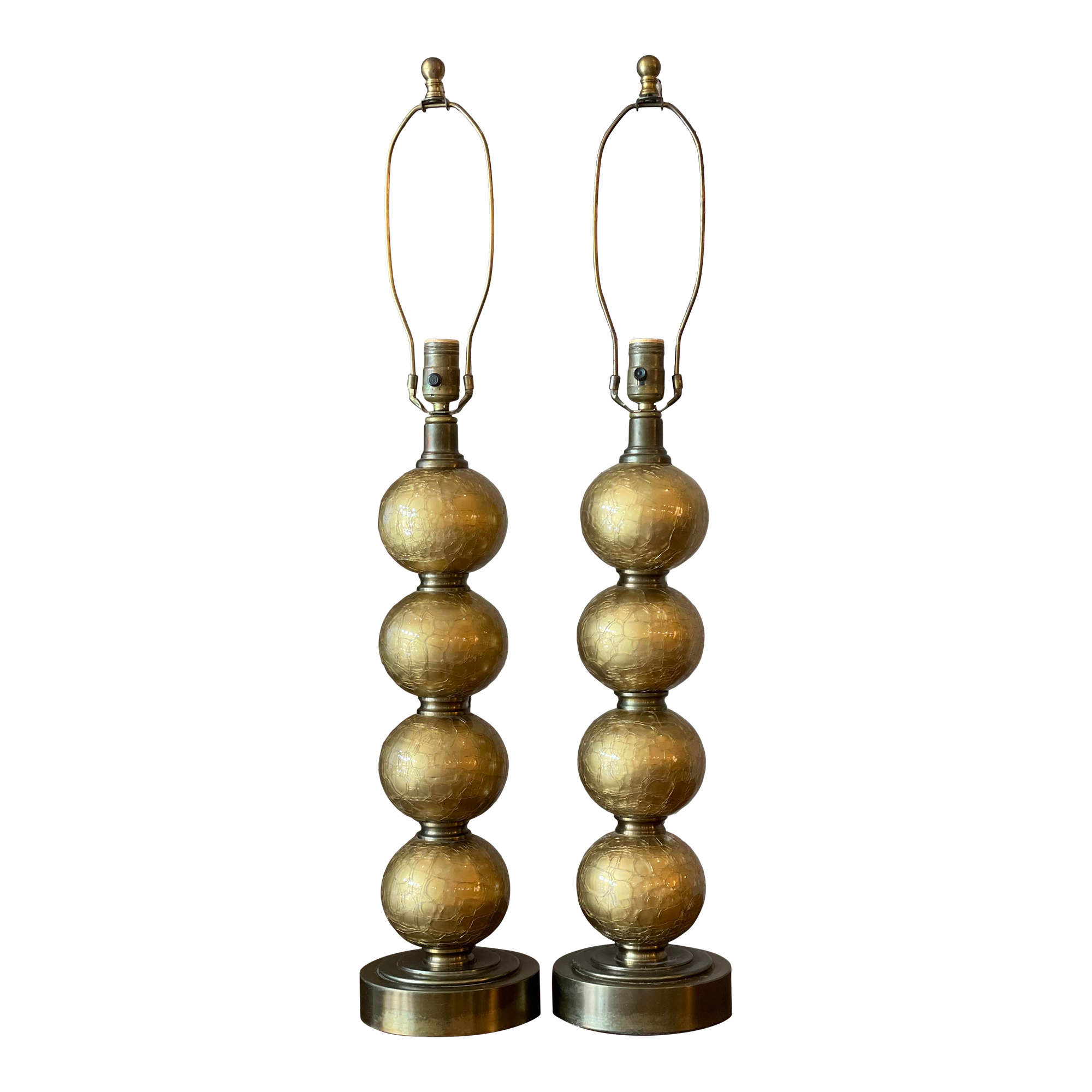1970s Gold Crackle Glass Globe Lamps - a Pair