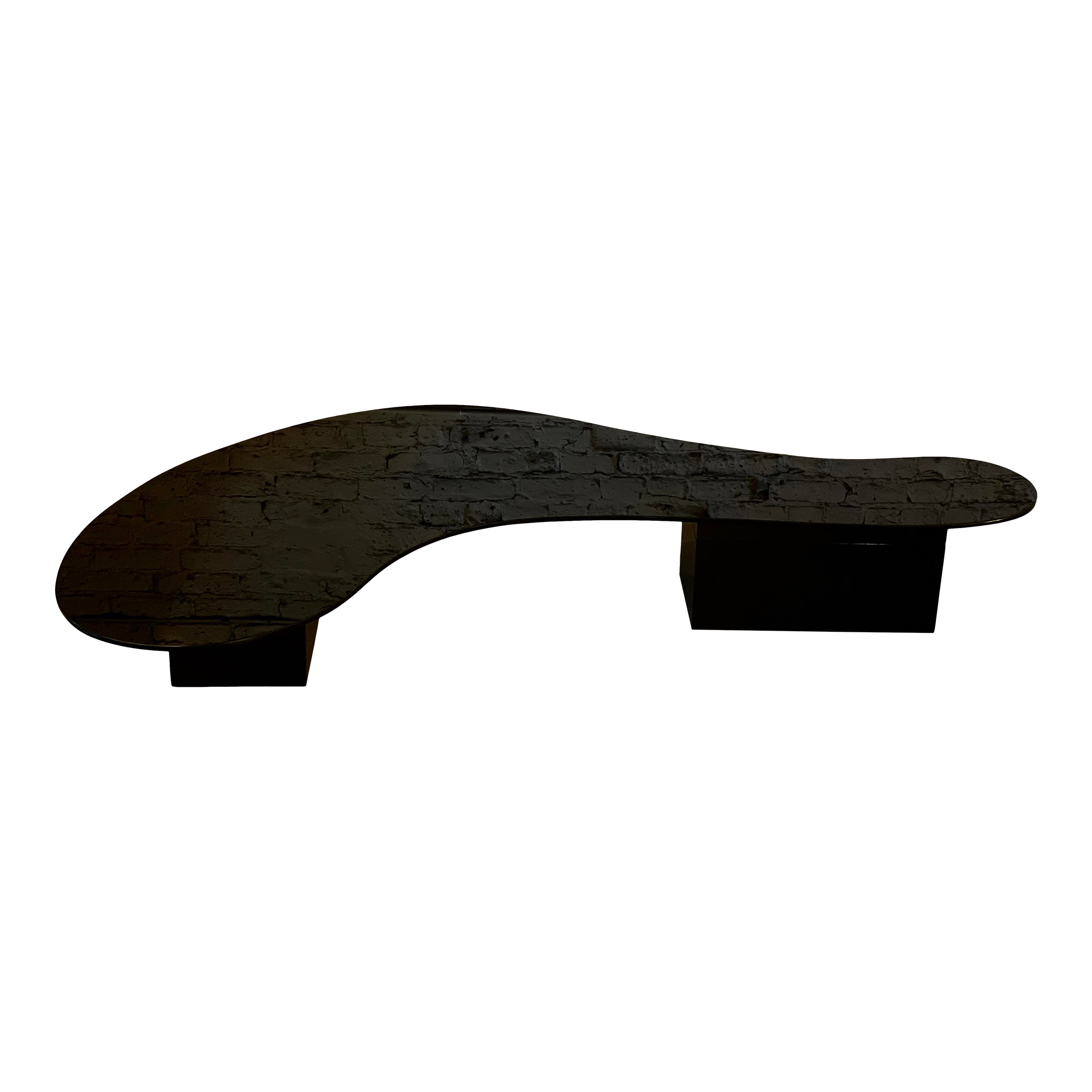 1970s Black Glass Custom Biomorphic Kidney Shape Coffee Table