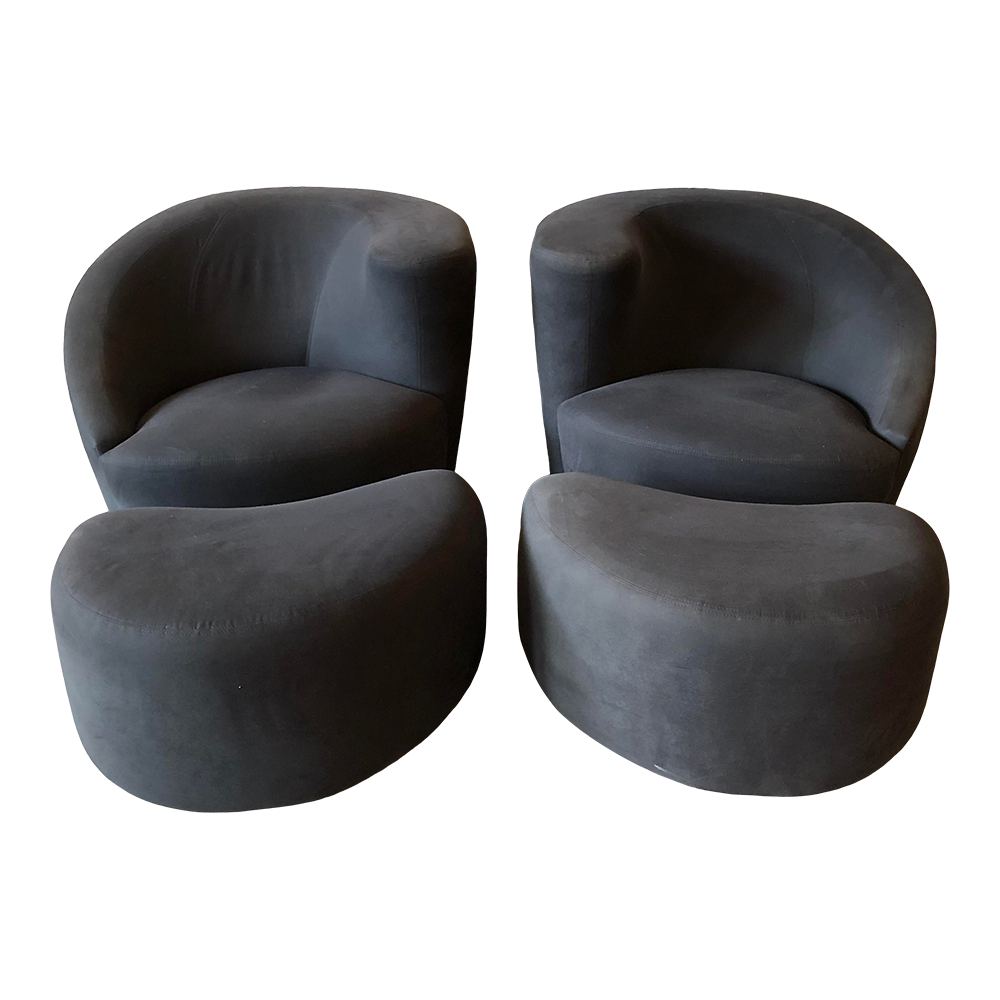 1980s Vintage Weiman by Vladimir Kagan Nautilus Corkscrew Chairs With Ottomans - a Pair