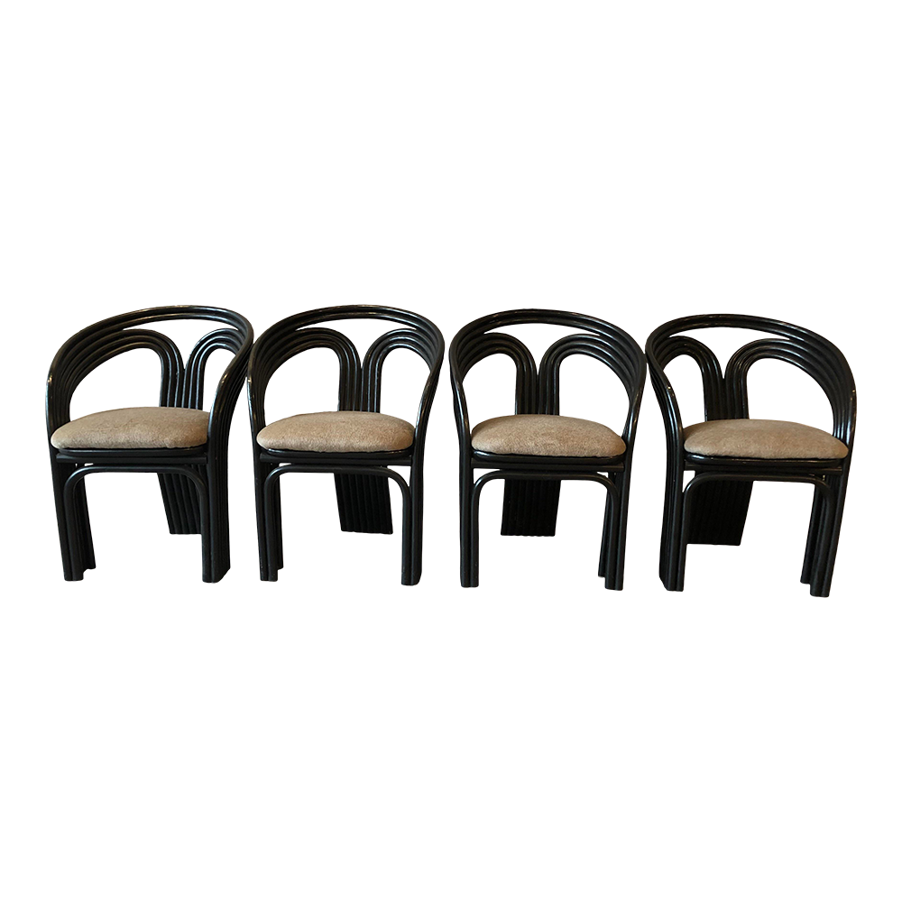 1980s Bamboo Dining Chairs in the Manner of Axel Enthoven for Rohe Noordwoolde - Set of 4