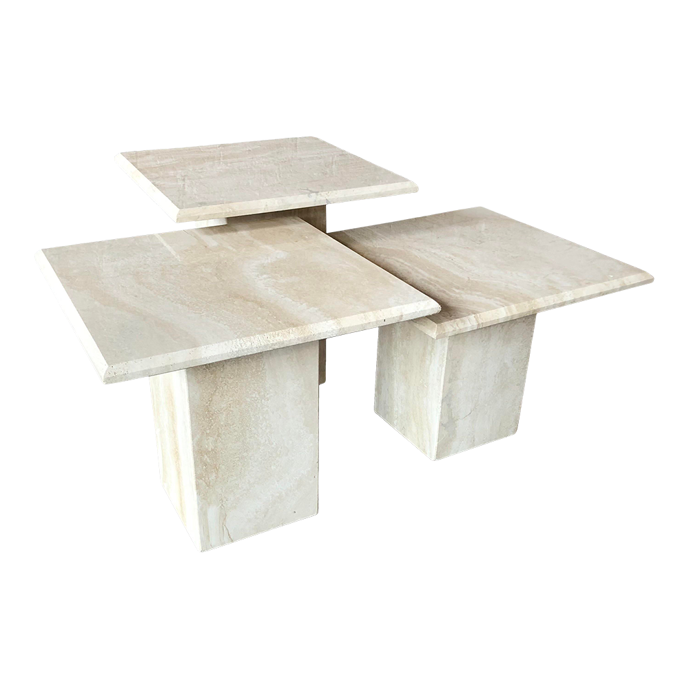 Italian Postmodern Travertine Coffee Table Trio - 3 Pieces