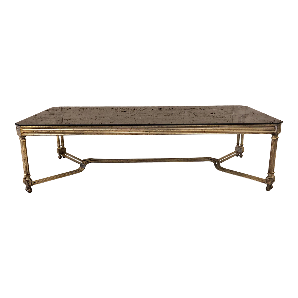 Vintage Hollywood Regency Italian Gilted Smoked Glass Coffee Table