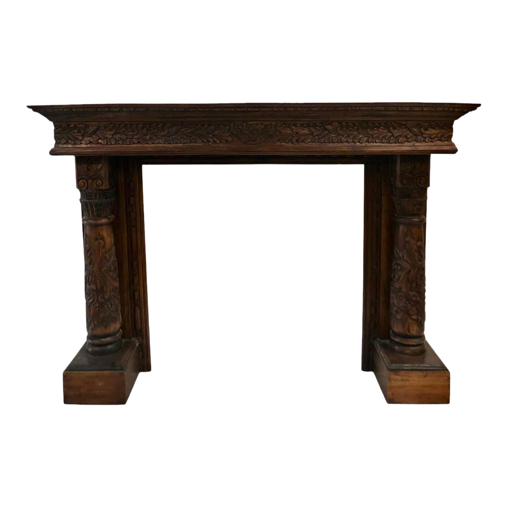 English Carved Mahogany Fireplace Mantel