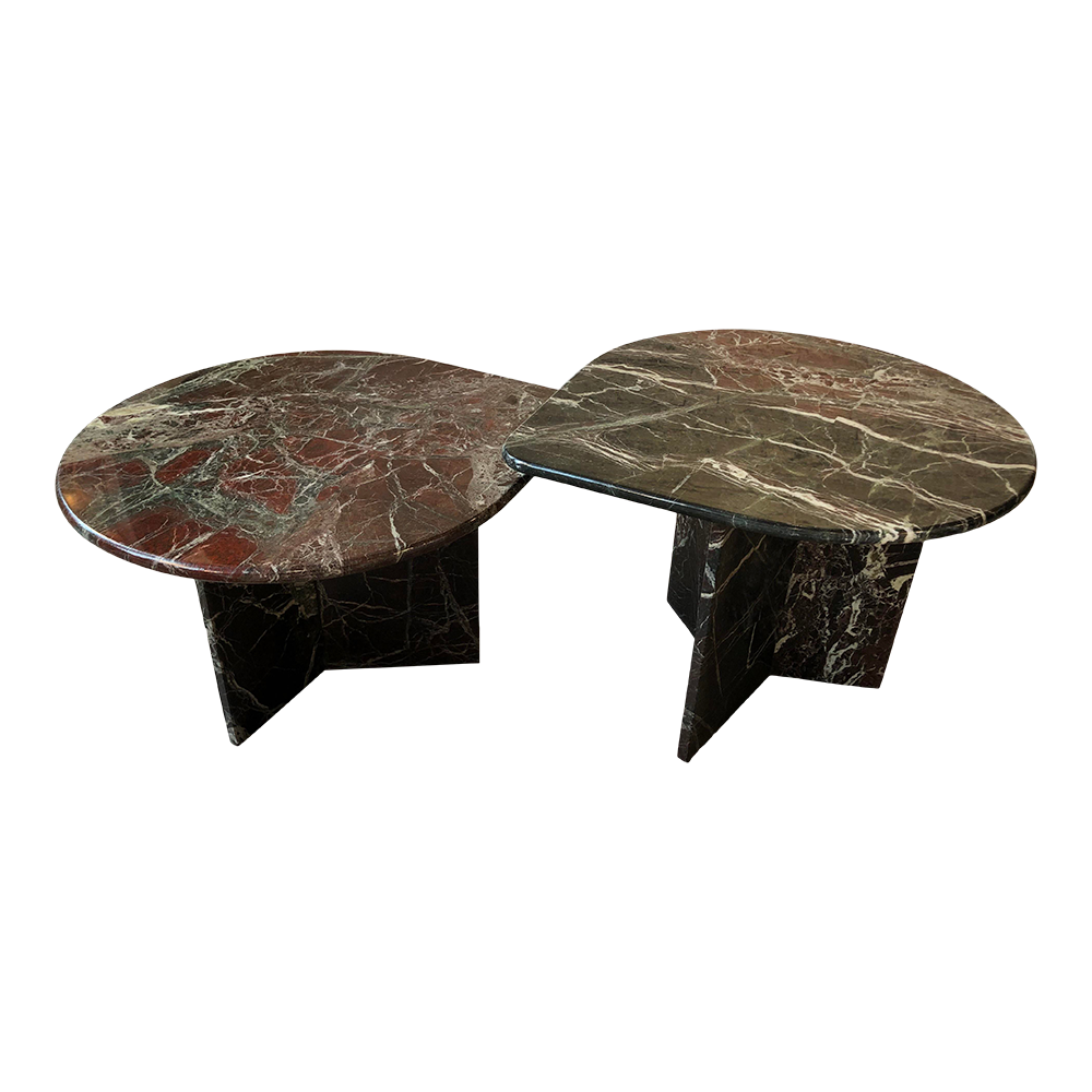 1980s Postmodern Tear Drop Marble Coffee Tables - a Pair
