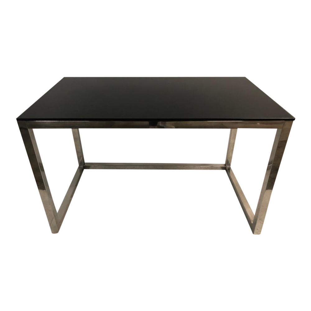 1960s Milo Baughman Style Mid Century Black Glass Chrome Writing Desk