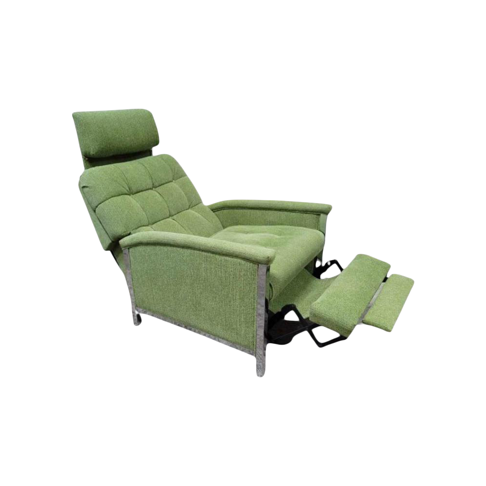 1970s Vintage Chrome BarcaLounger Green Recliner