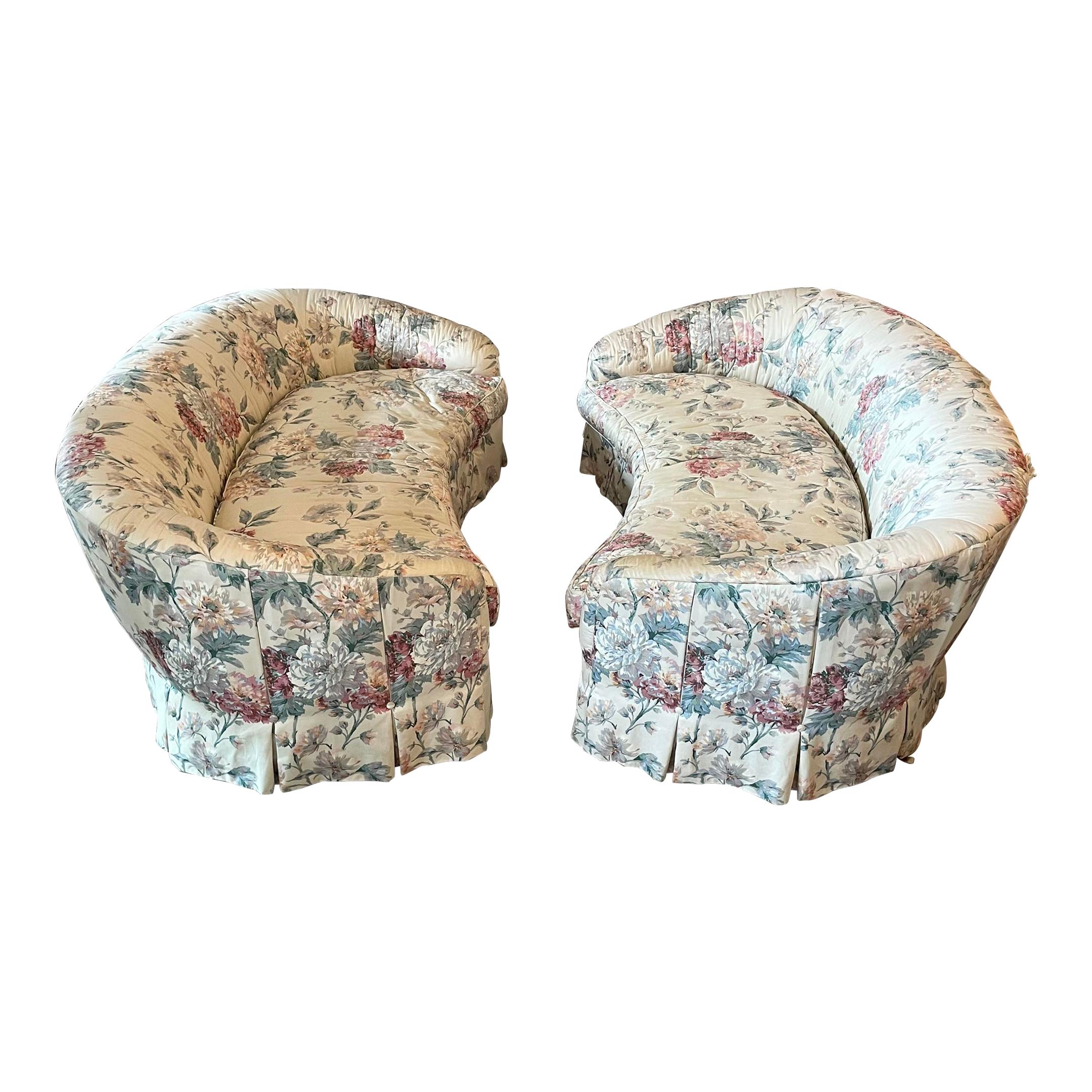 Drexel Heritage Curved Floral Sofas - a Pair