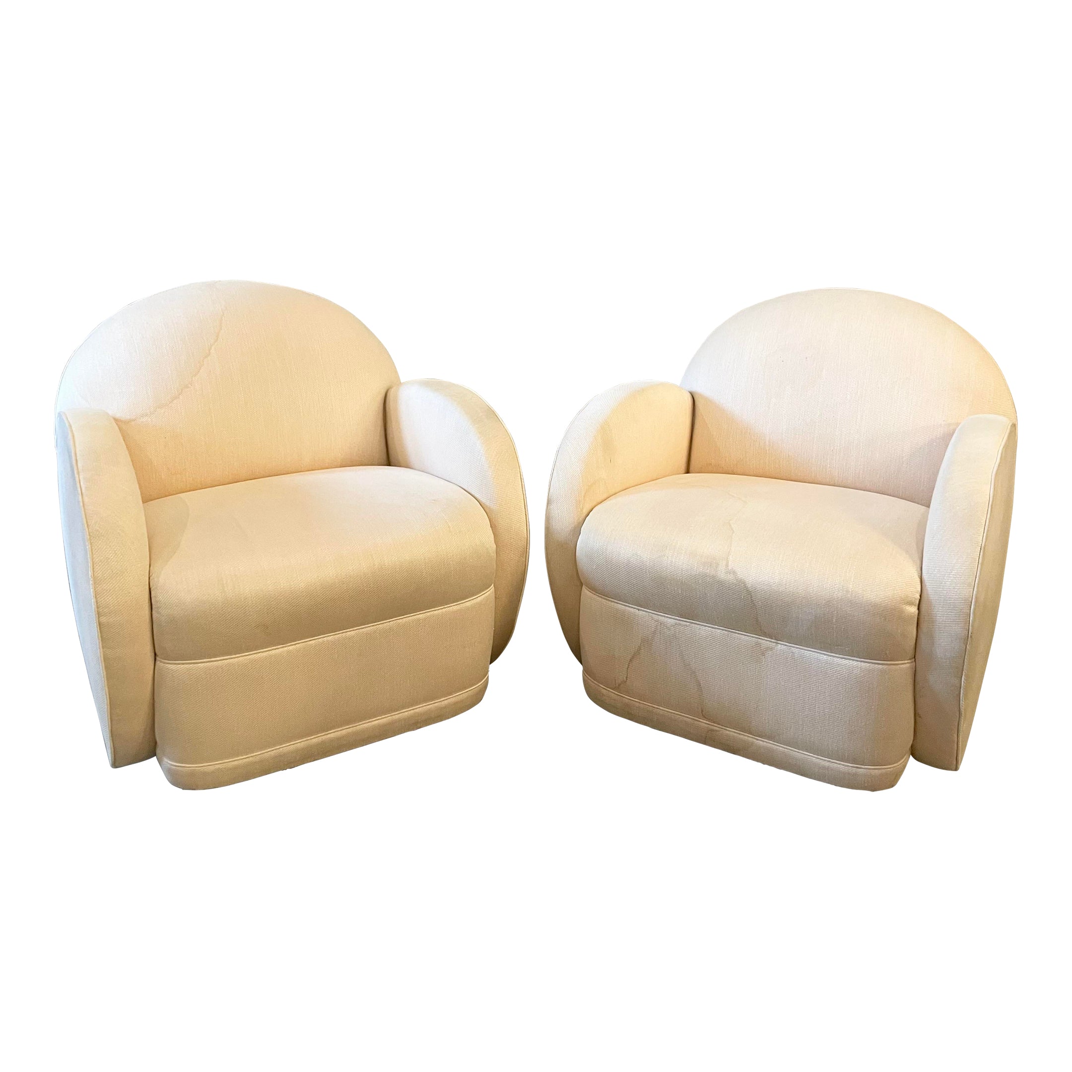 Postmodern Round Arm Swivel 360 Chairs - a Pair