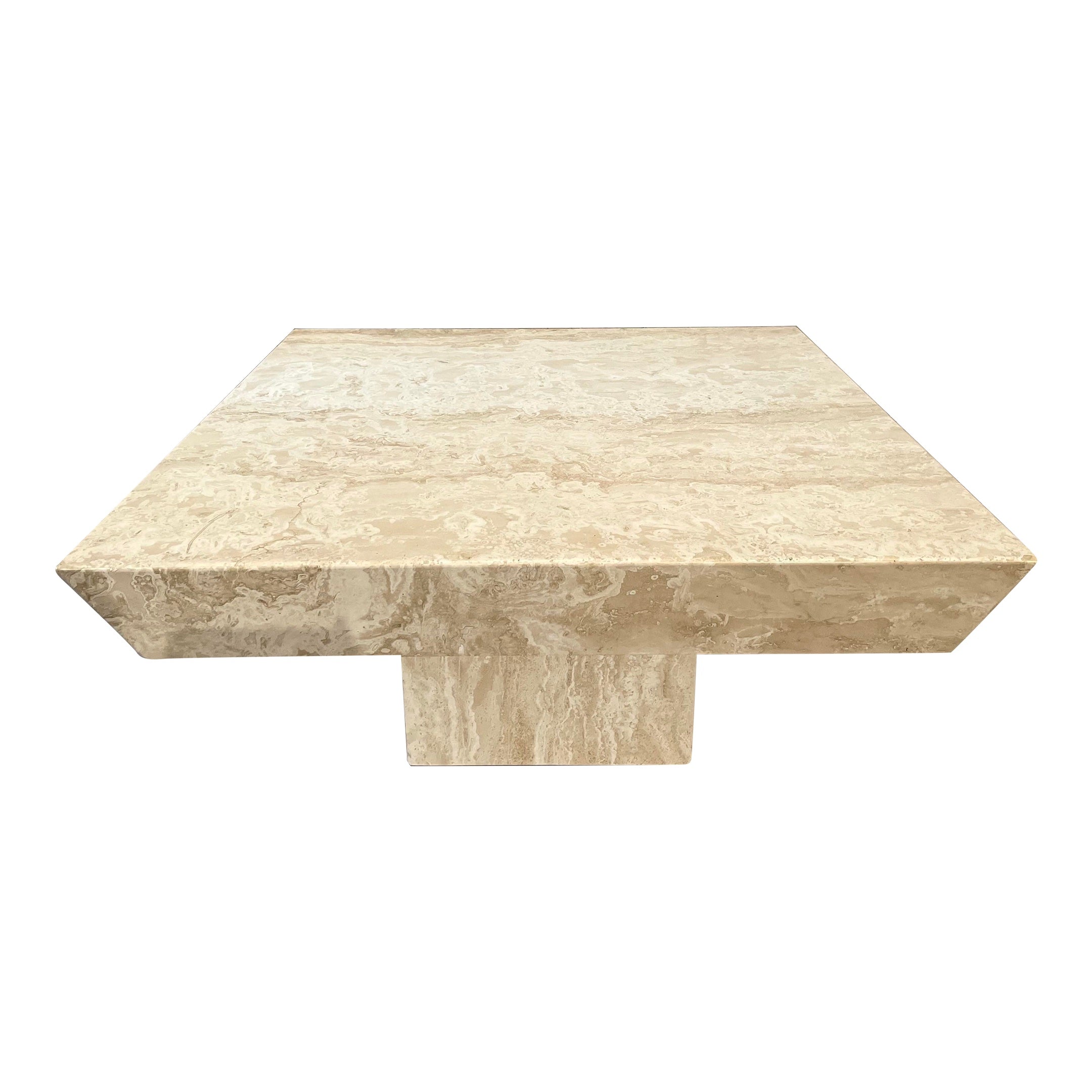 Postmodern Travertine Coffee Table With Angled Edge