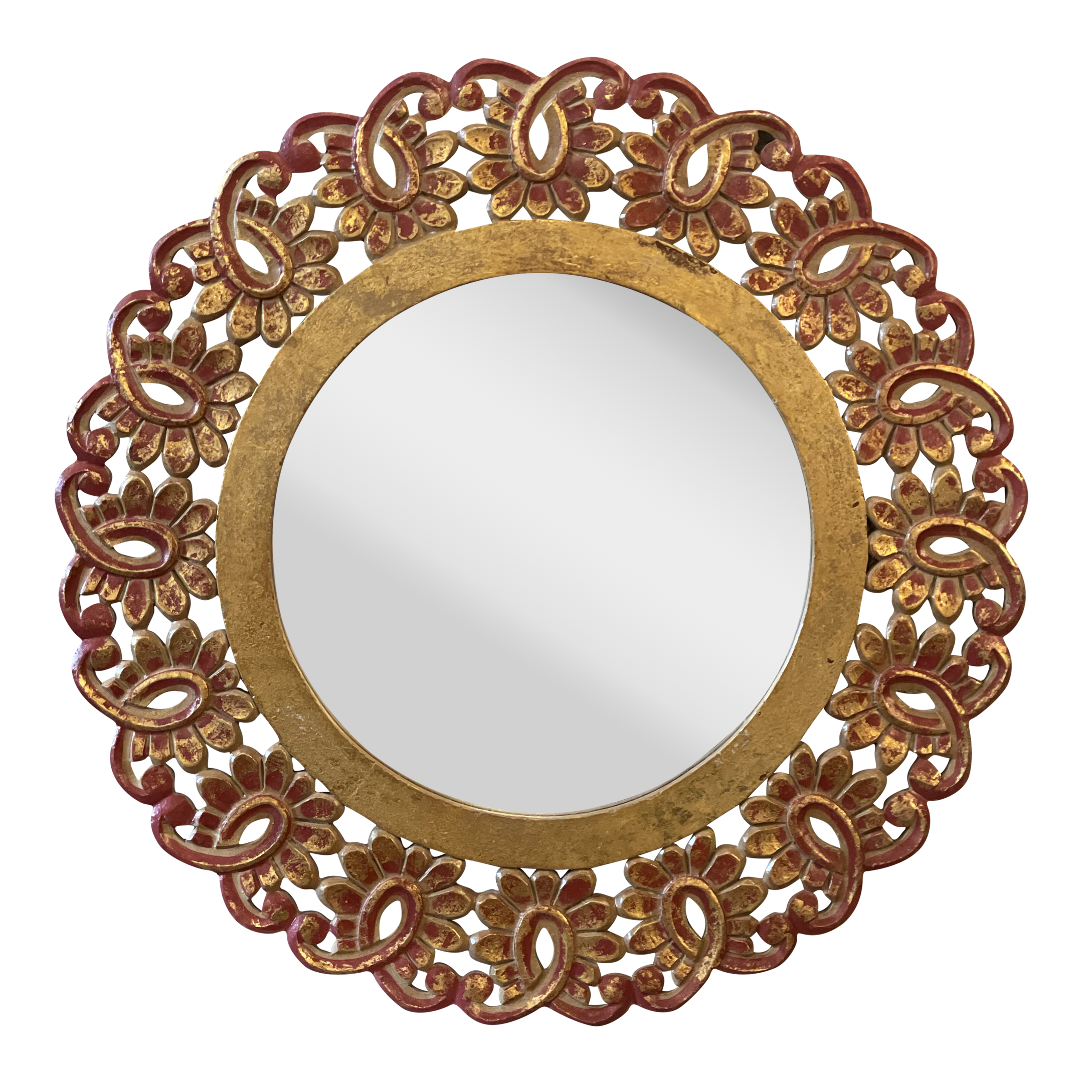 Vintage Gold Gilt Floral Round Mirror