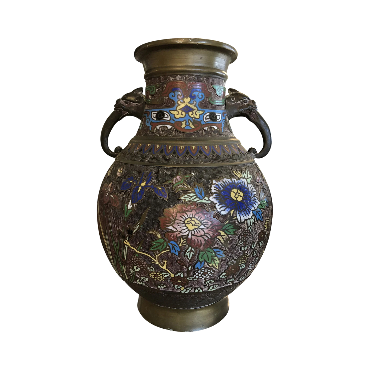 1930s Japanese Champleve Brass Vase