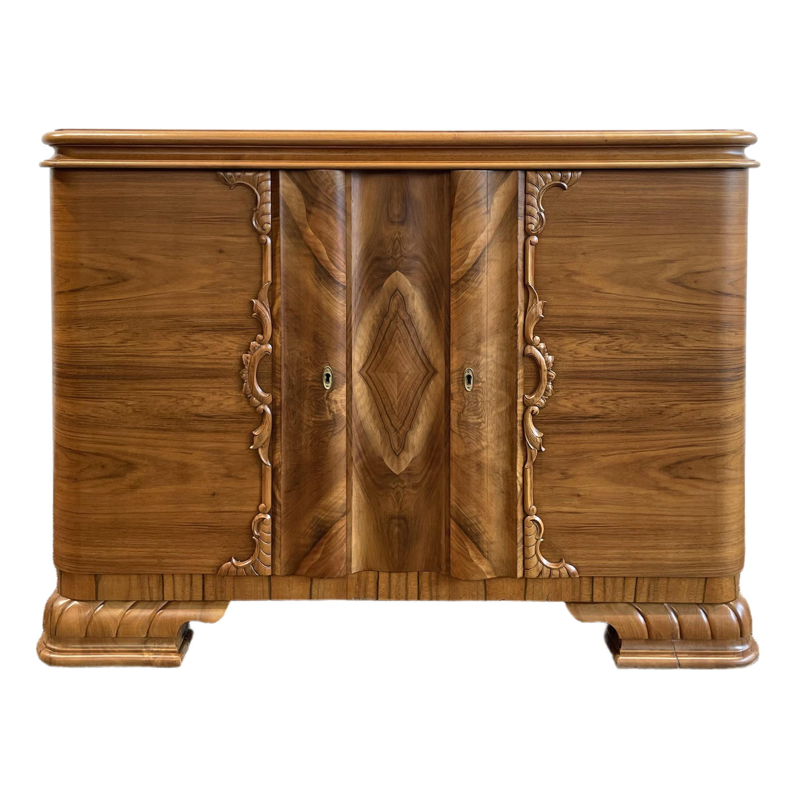 1910/1920s Antique Vintage Burled Wood Art Deco German Sideboard Credenza Small