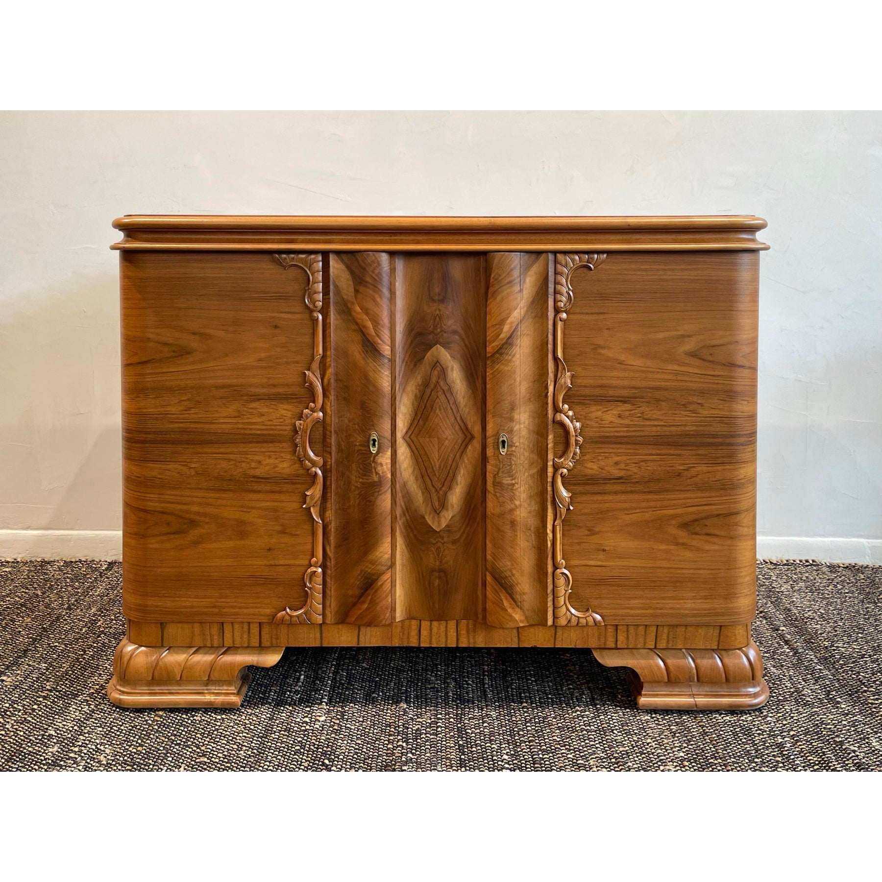 1910/1920s Antique Vintage Burled Wood Art Deco German Sideboard Credenza Small