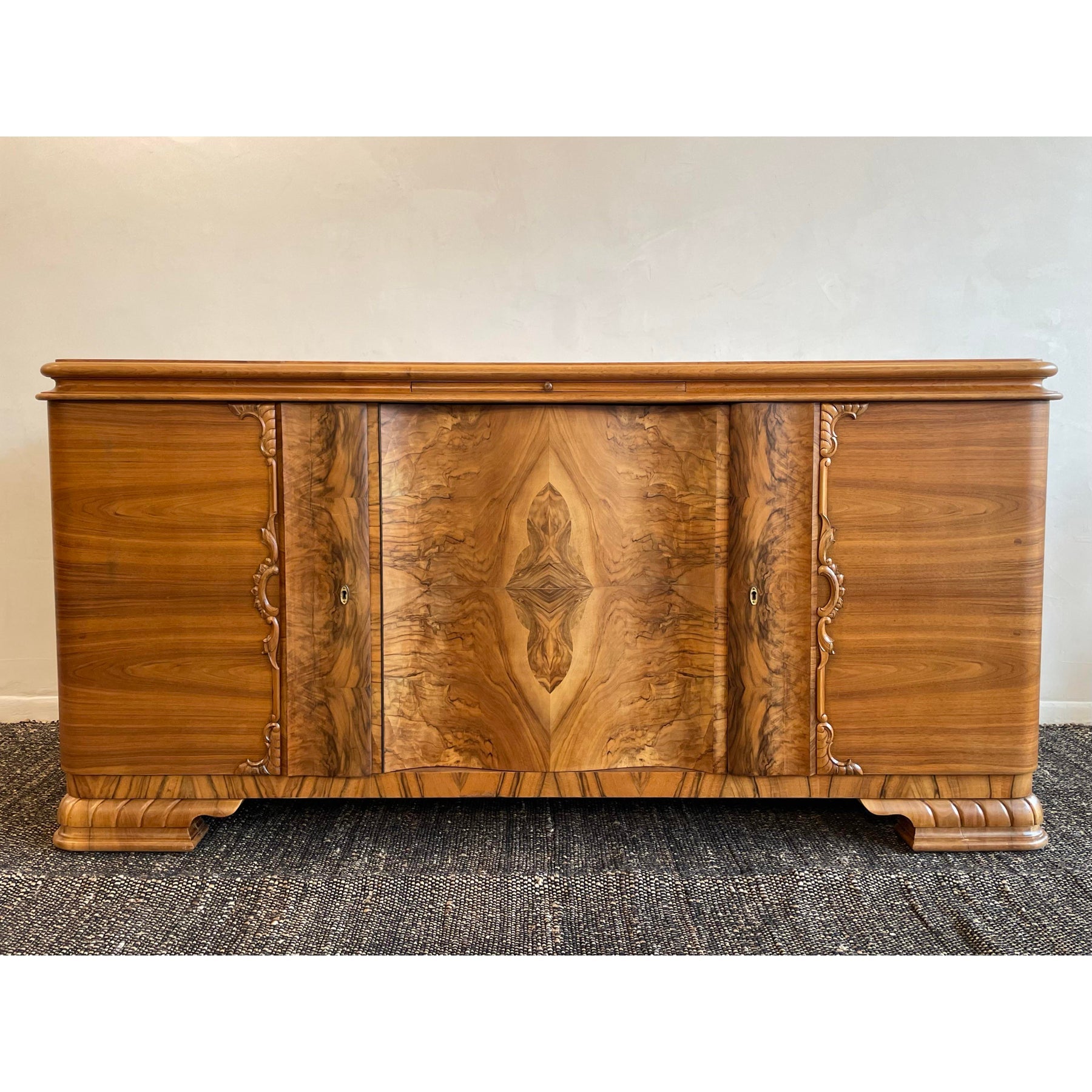 1910/1920s Antique Vintage Burled Wood Art Deco German Sideboard Credenza Large