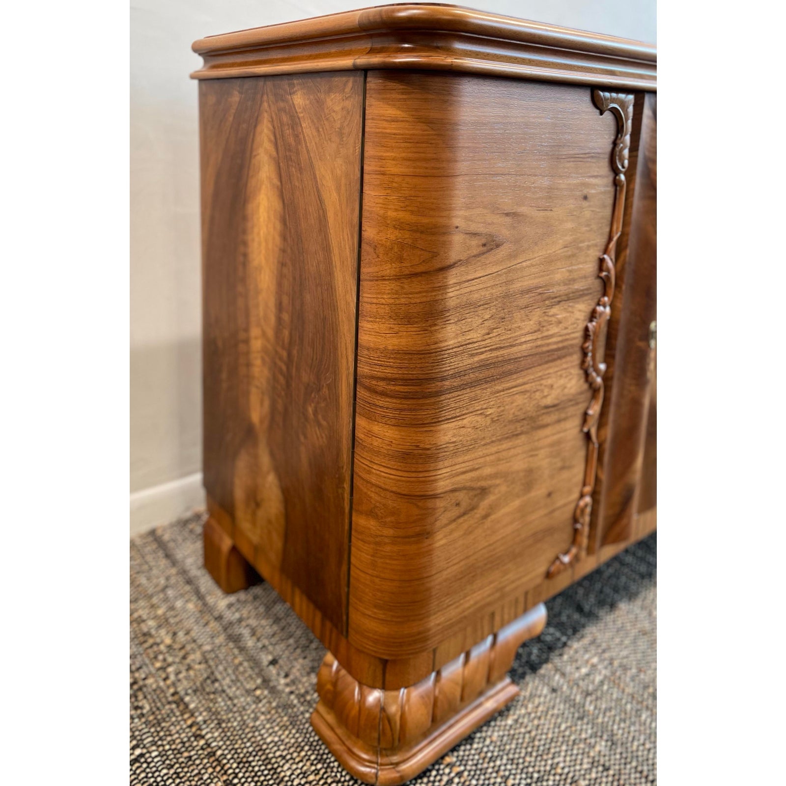 1910/1920s Antique Vintage Burled Wood Art Deco German Sideboard Credenza Small