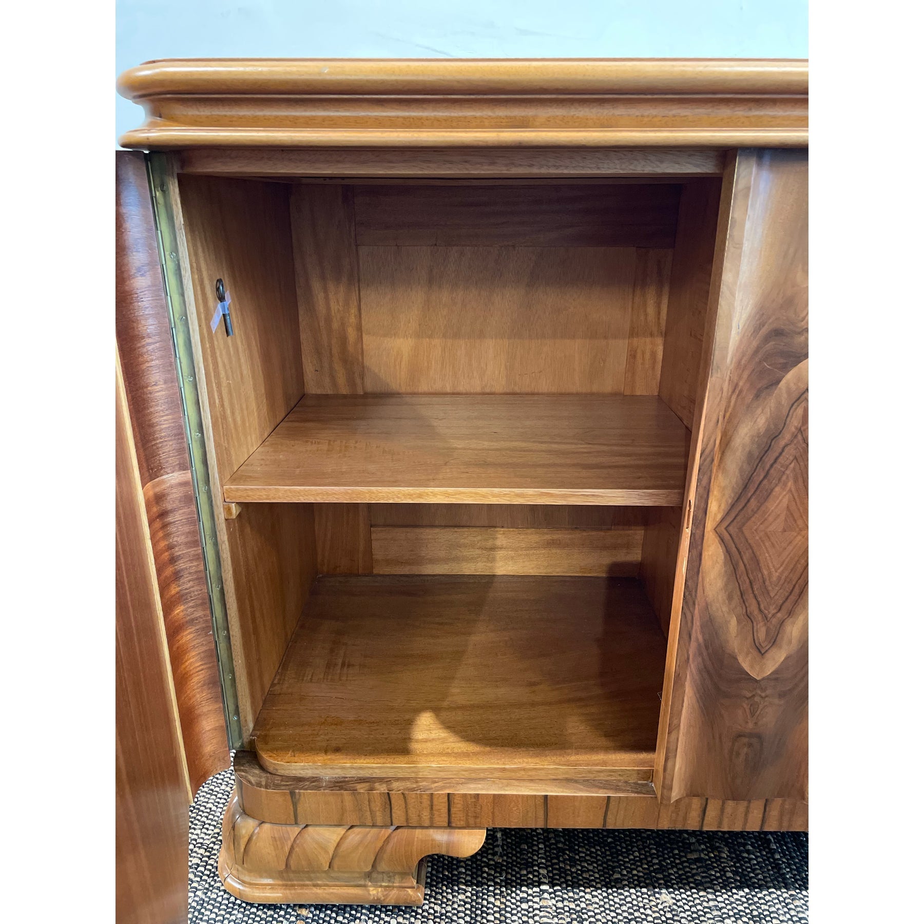 1910/1920s Antique Vintage Burled Wood Art Deco German Sideboard Credenza Small