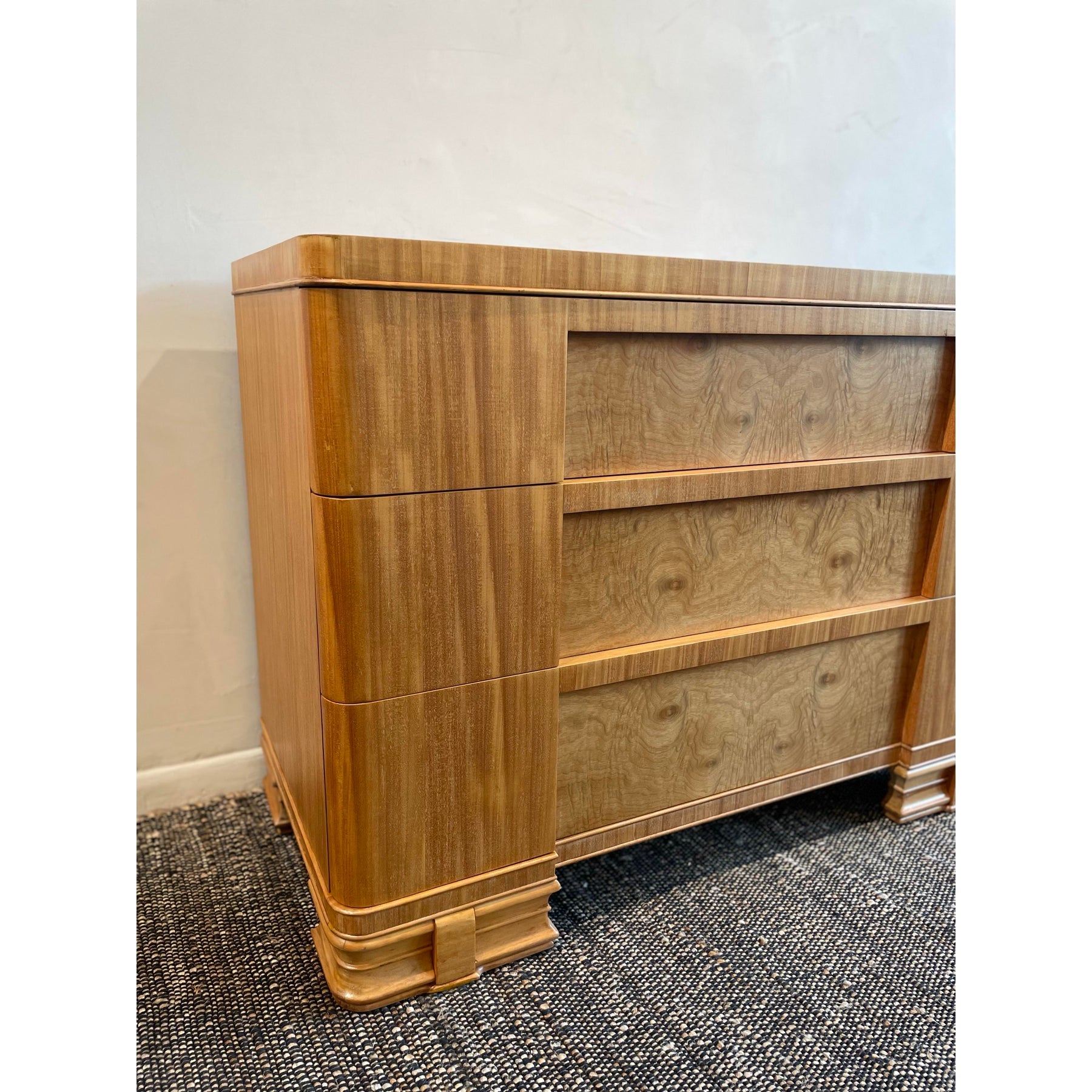 1930s Vintage Burled Wood Art Deco Dresser Credenza