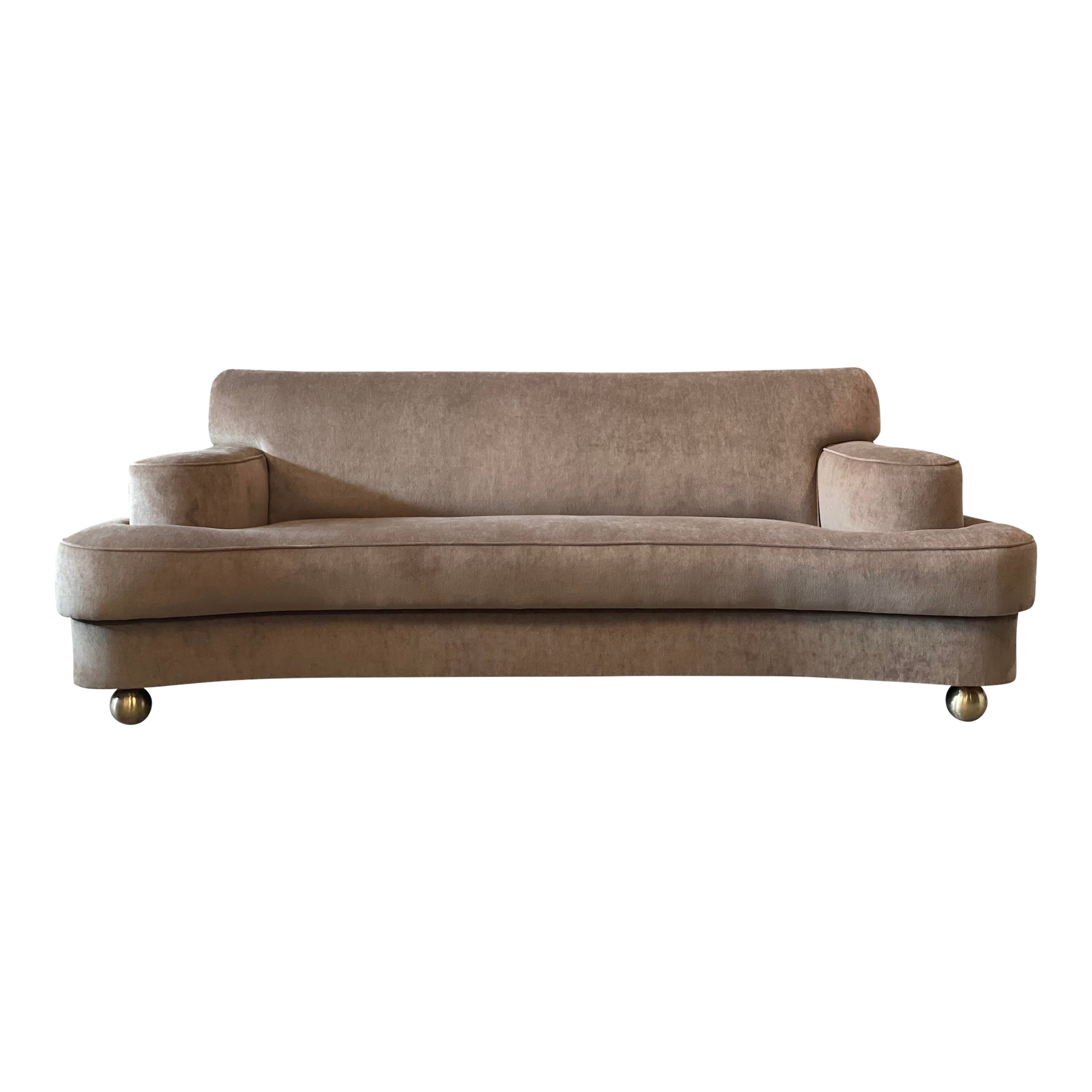 1940s Taupe Velvet Sofa With Brass Feet