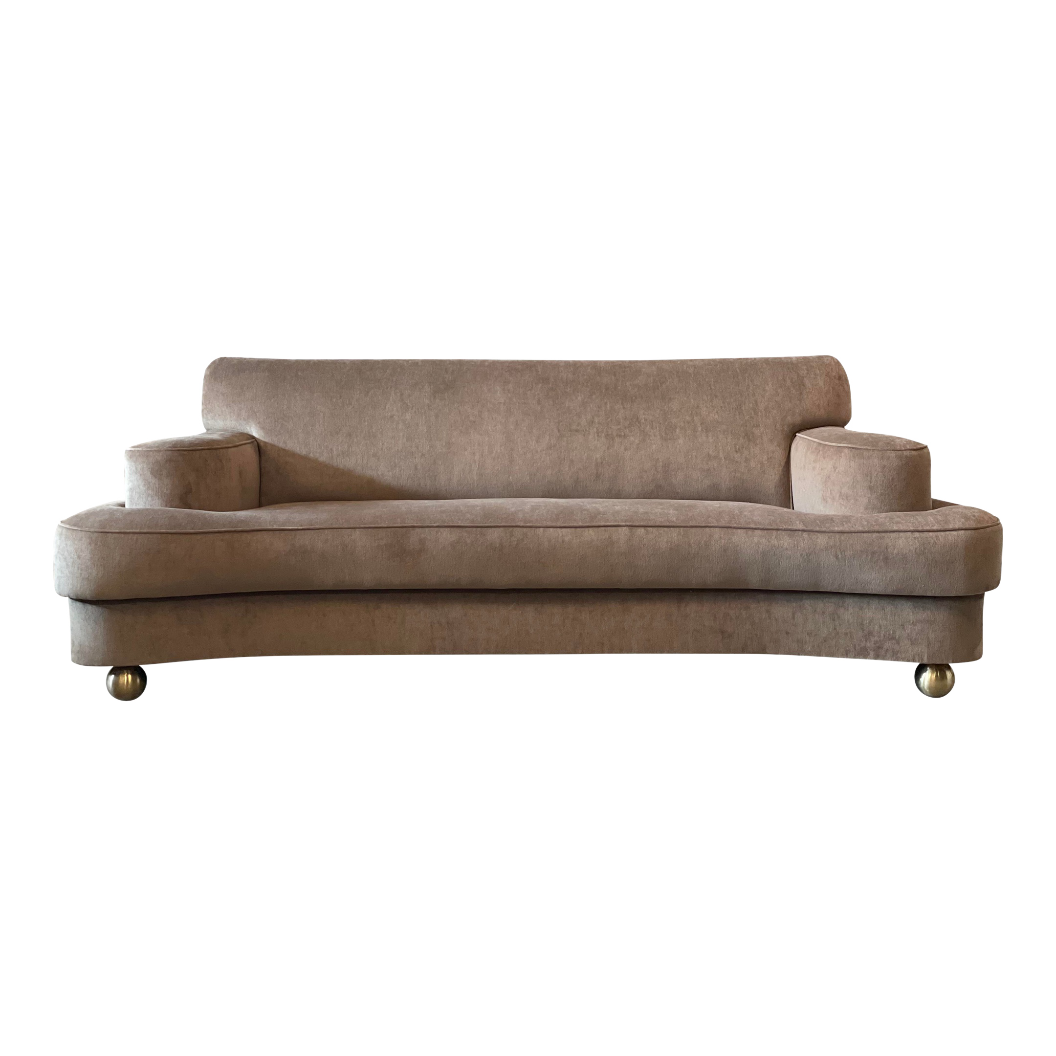 1940s Taupe Velvet Sofa With Brass Feet