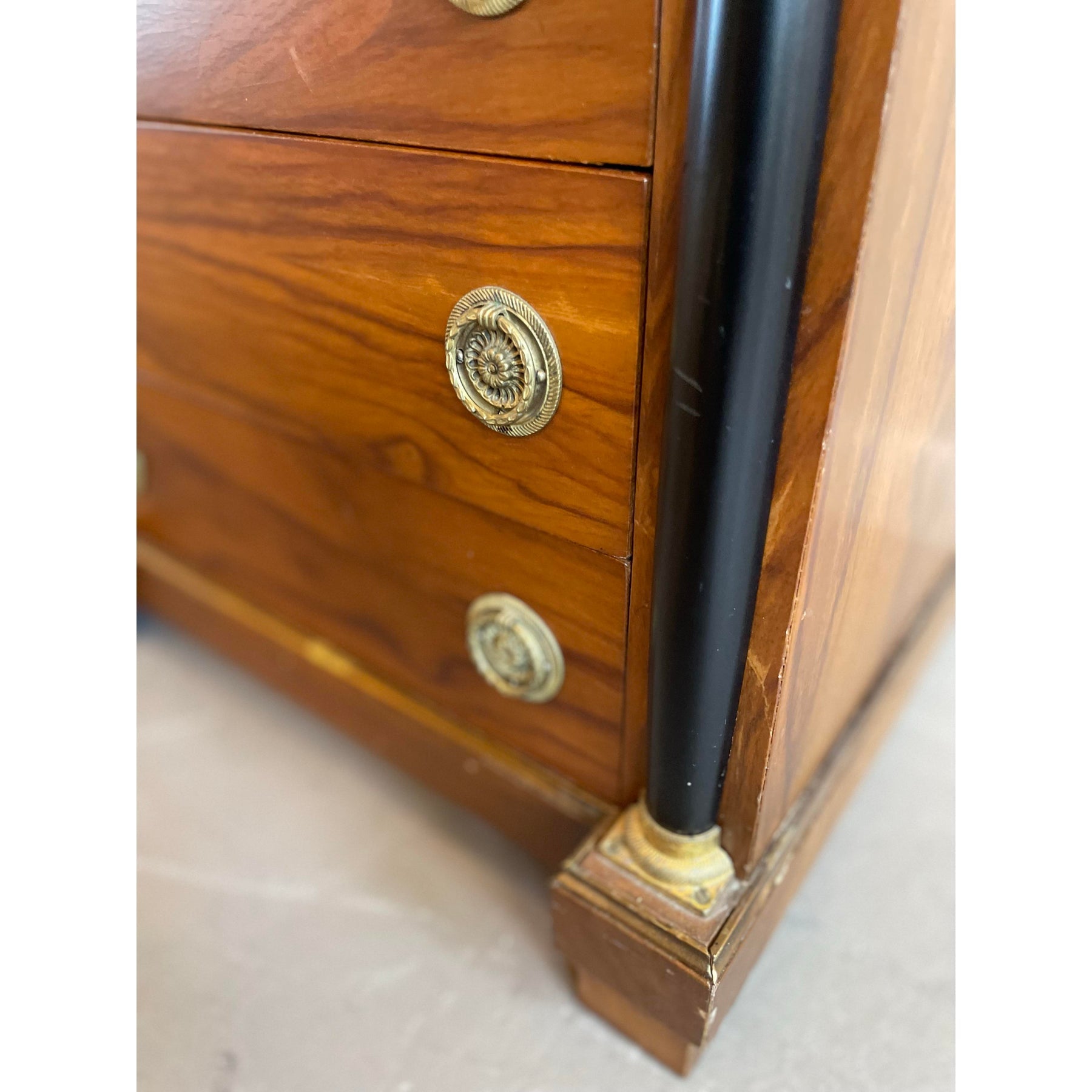 1940s Vintage Biedermeier Walnut Nightstands With Nero Portoro Marble Top - A Pair