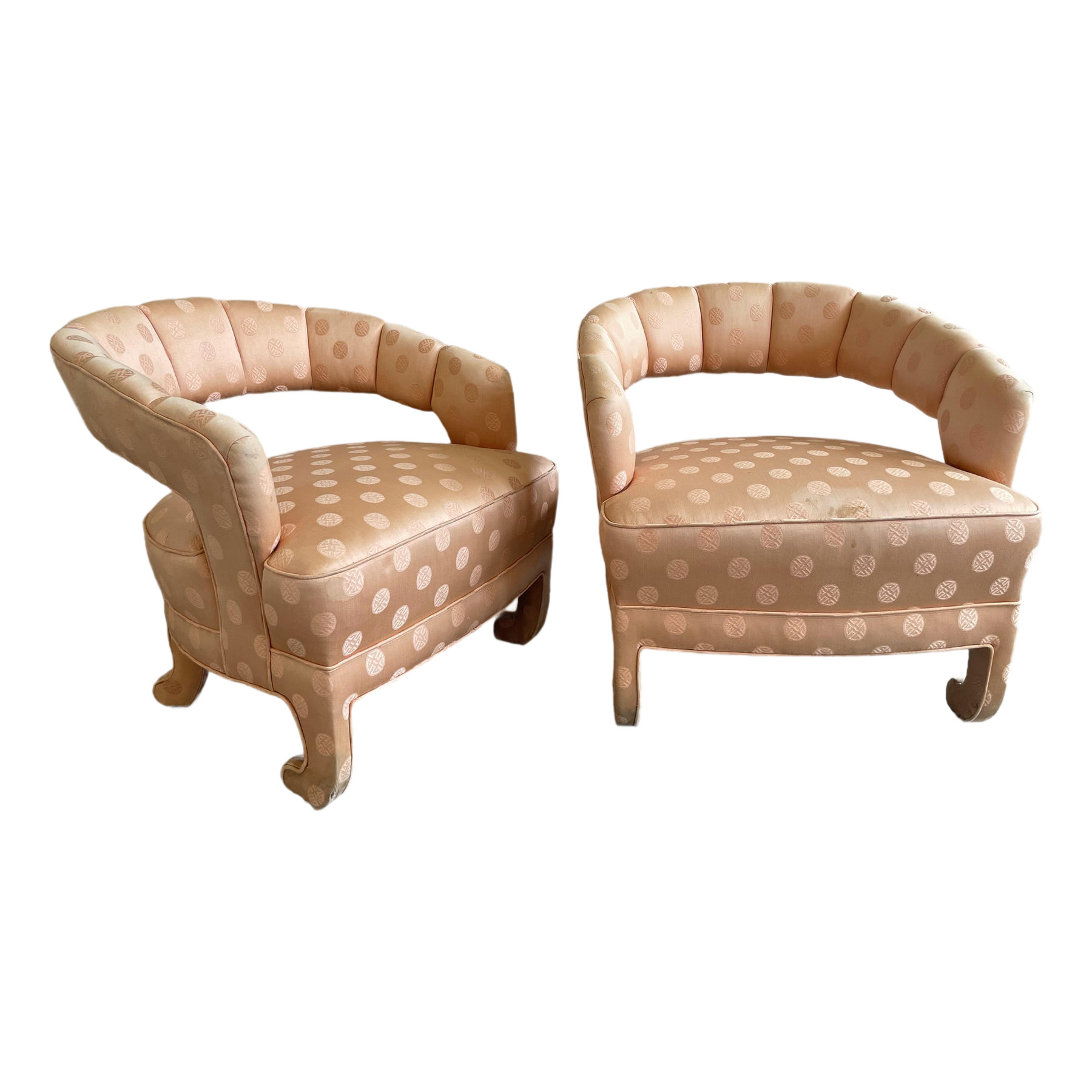 1950s Vintage Peach Silk Chairs - A Pair