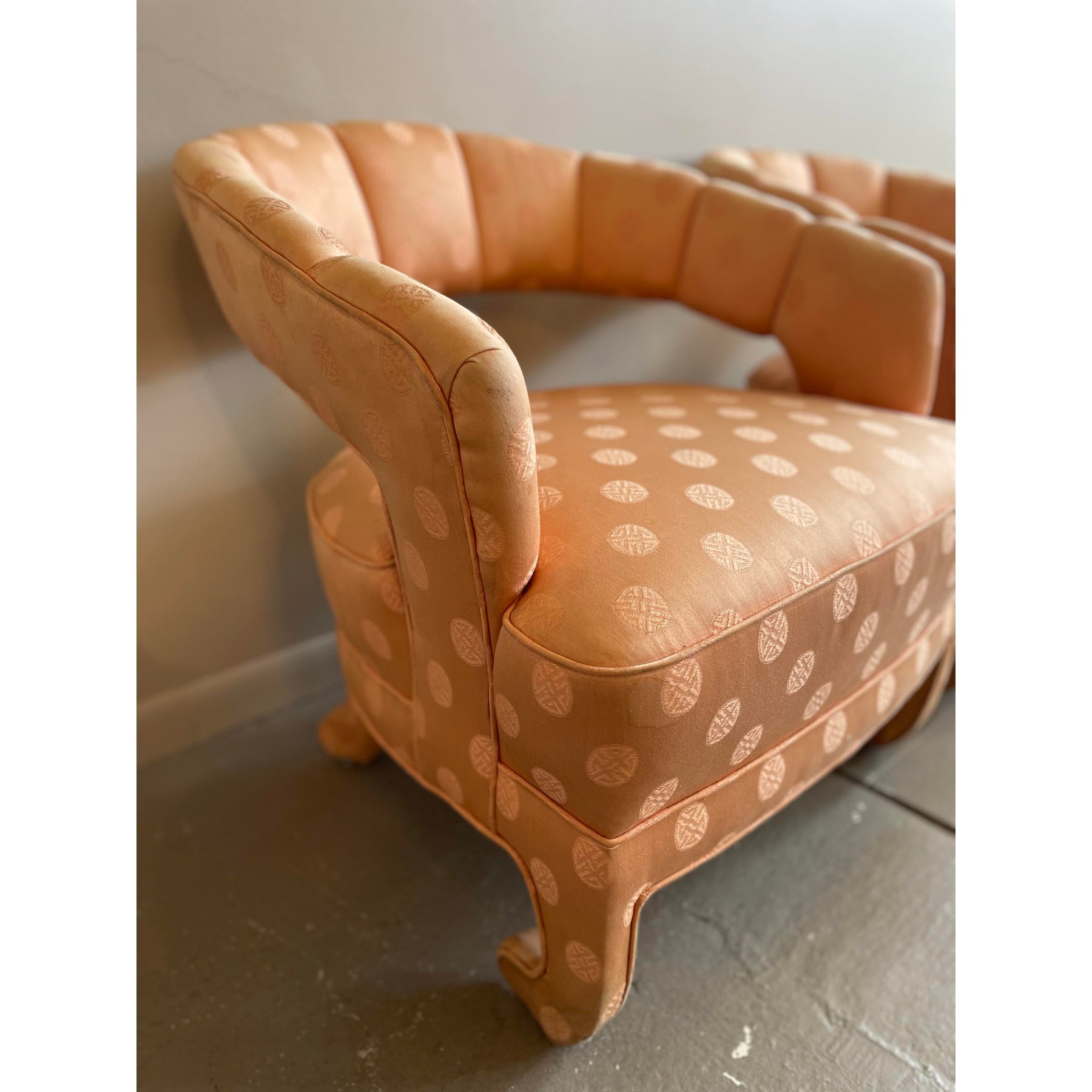 1950s Vintage Peach Silk Chairs - A Pair