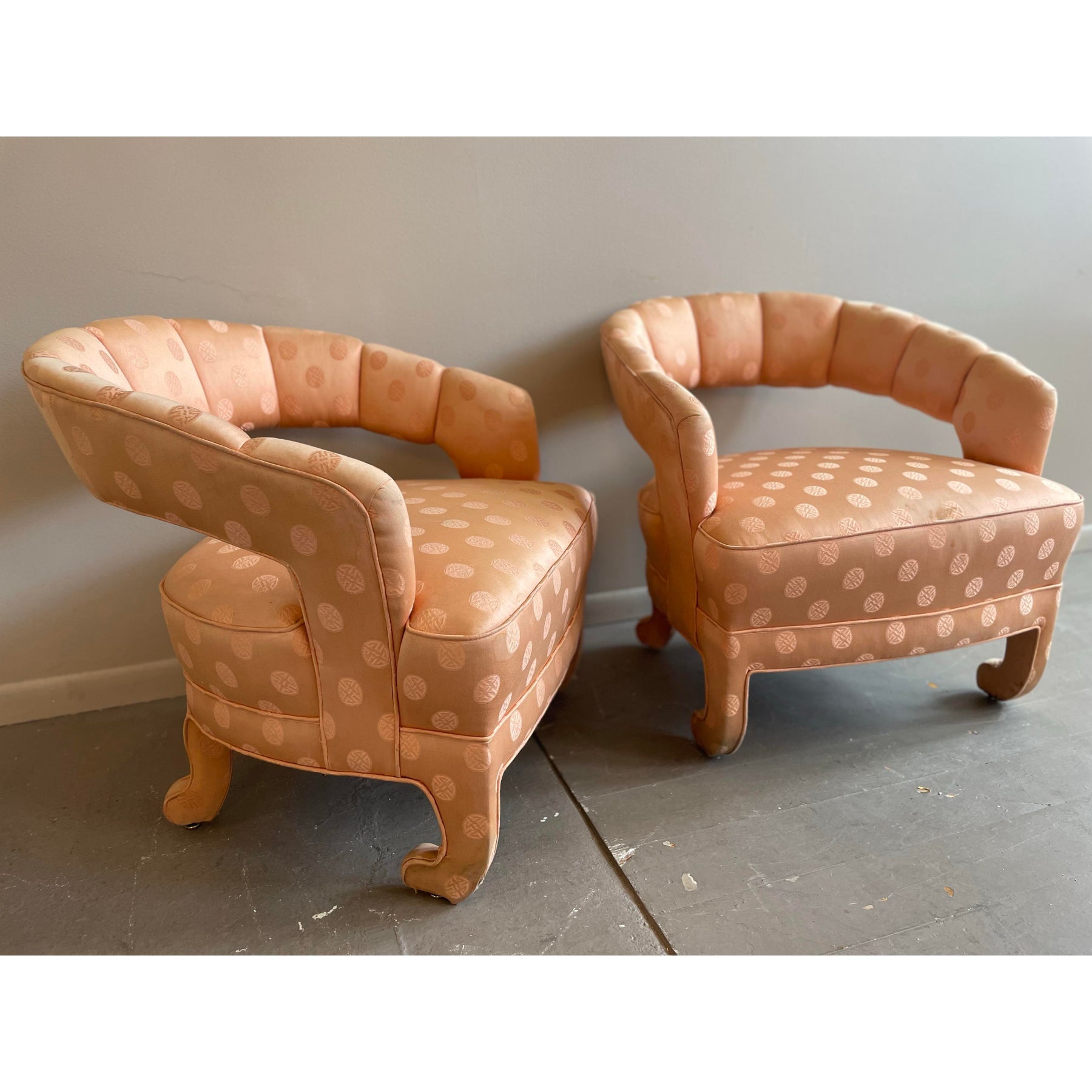 1950s Vintage Peach Silk Chairs - A Pair